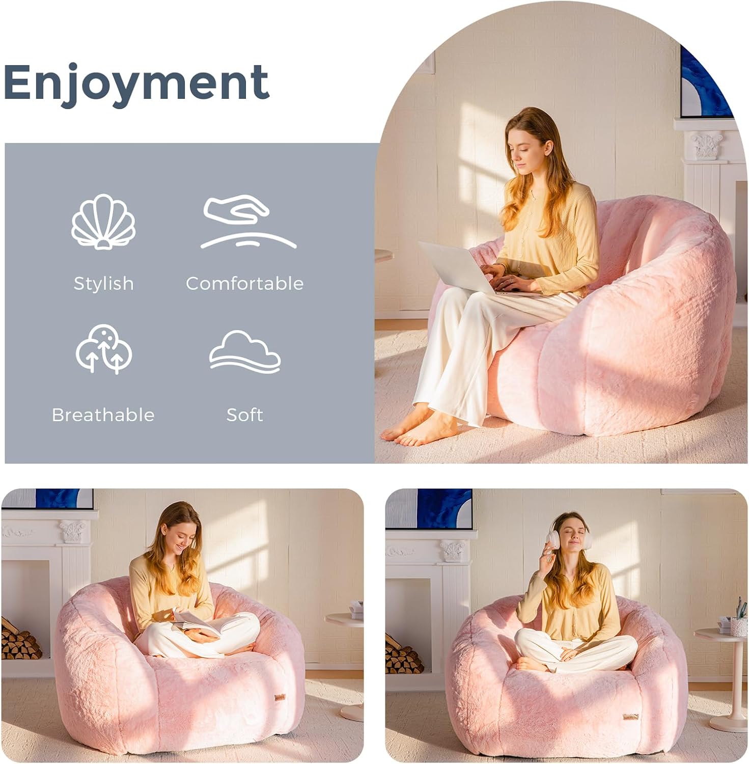 MAXYOYO Giant Bean Bag Chair Oversized Faux Fur Sofa for Adults Kids