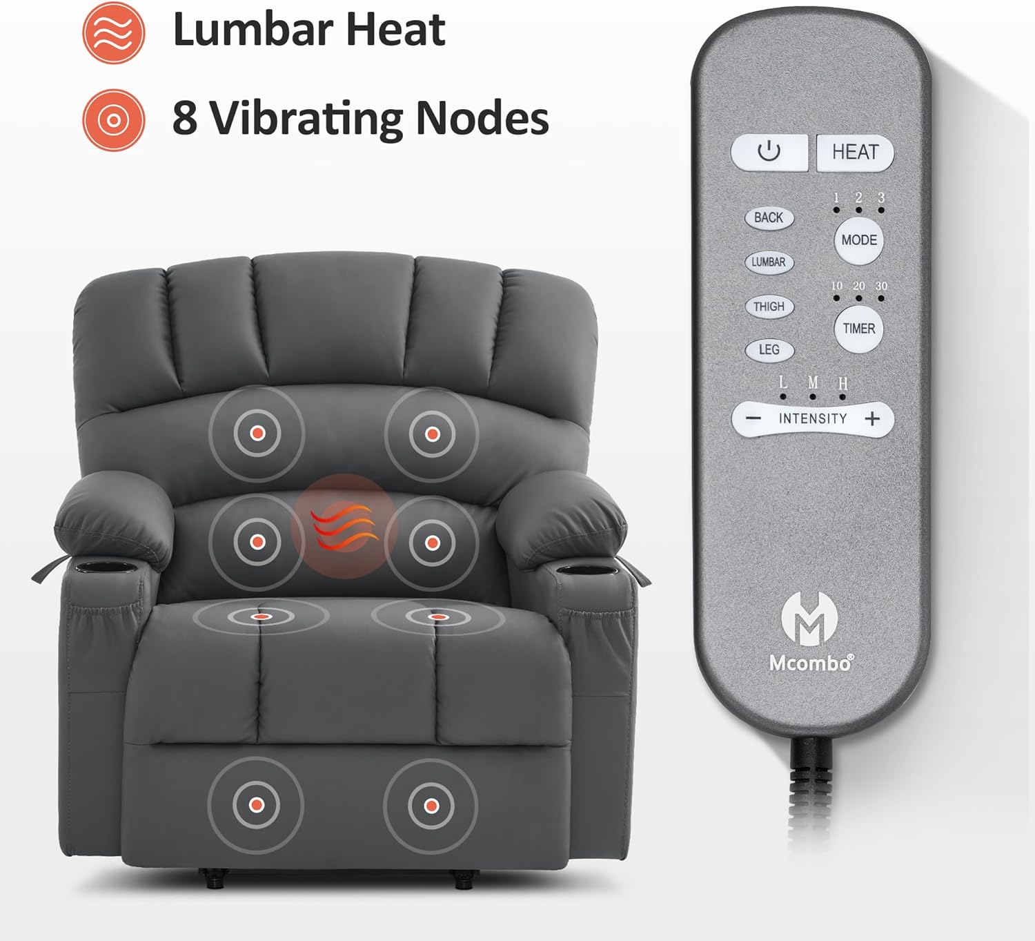 MCombo Power Lift Recliner Chair for Elderly with Heat Massage USB Cup Holders