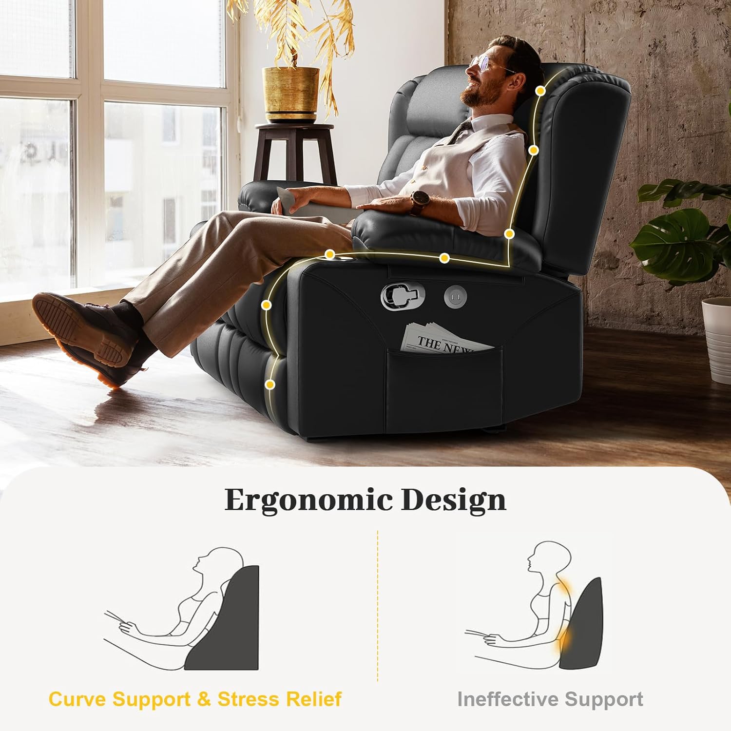FURNIMAT Loveseat Recliner Sofa 2 Seater PU Leather Couch with USB Cup Holders