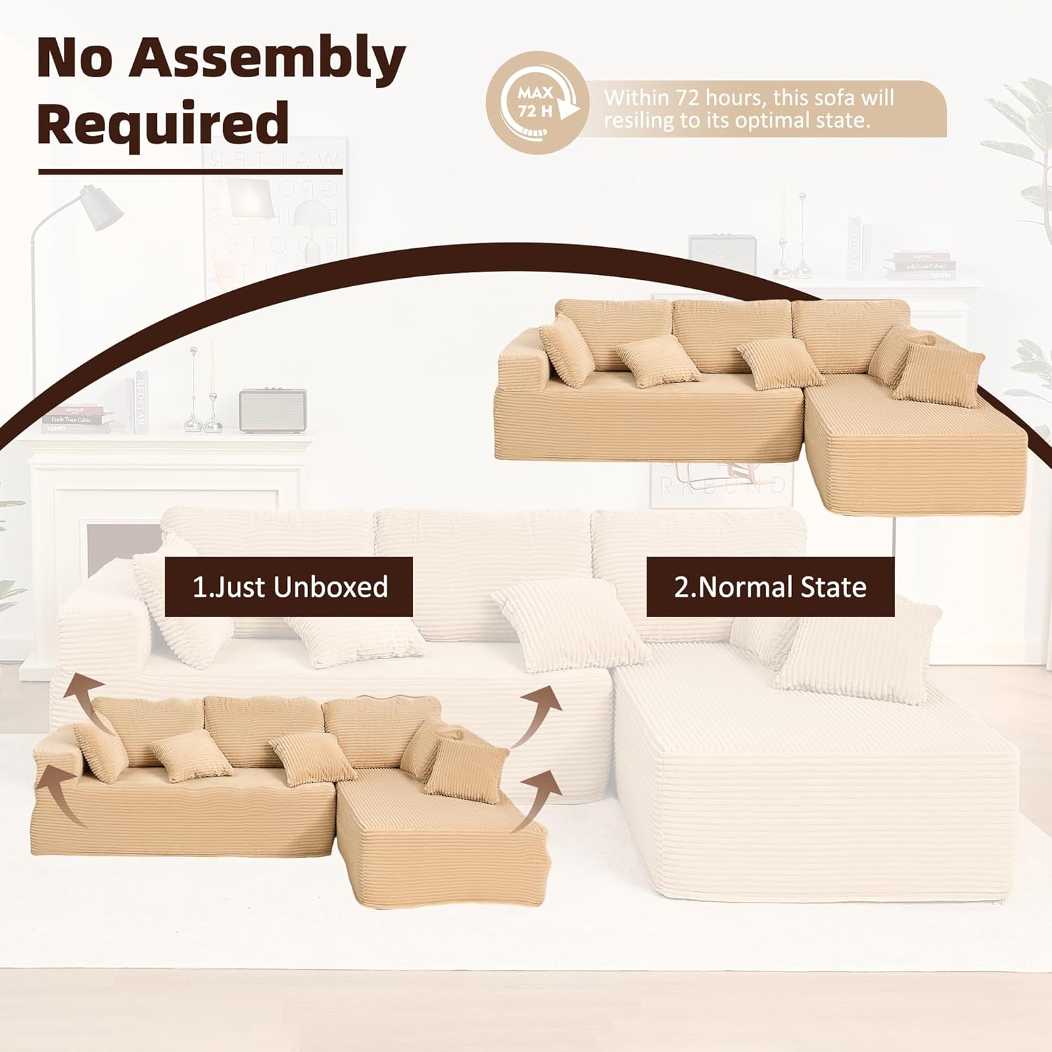 Afuson Boneless Sectional Sofa L Shape Deep Seat Cloud Couch Living Room
