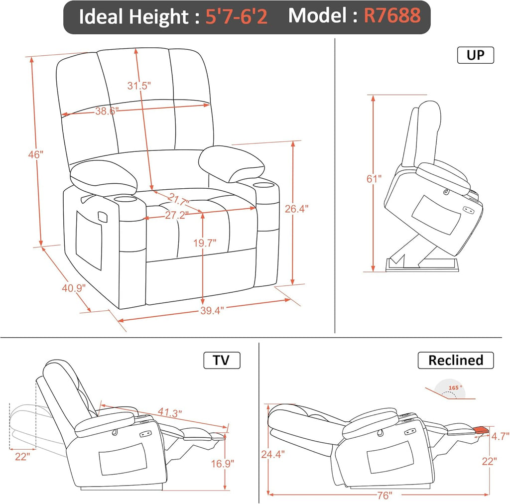 MCombo Large Power Lift Recliner Chair with Dual Motor Massage Heat Faux Leather
