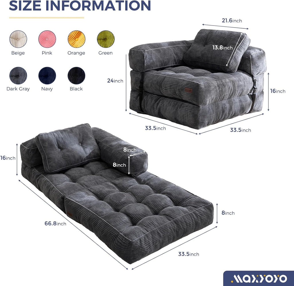 MAXYOYO L Shaped Folding Sofa Bed Convertible Sleeper with Pillow Armrest