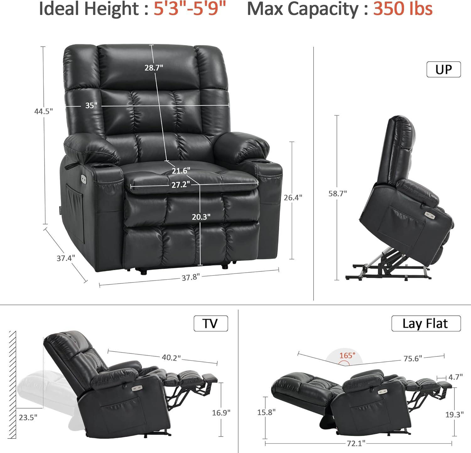 MCombo Dual Motor Power Lift Recliner Chair for Elderly with Heat Massage USB