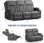 FURNIMAT 2 Seater Loveseat Recliner Sofa PU Leather with Cup Holders USB Ports