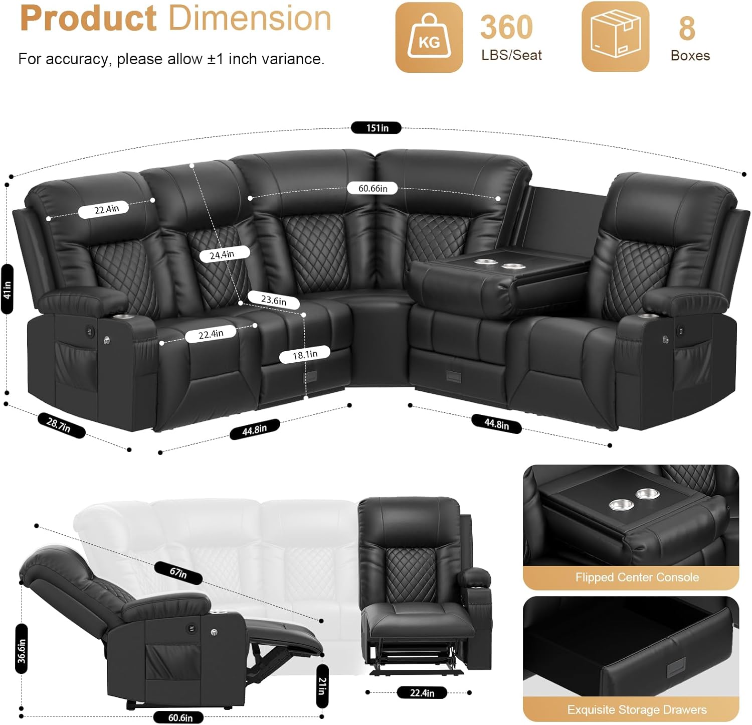 FURNIMAT Loveseat Recliner Sofa 2 Seater PU Leather Couch with USB Cup Holders