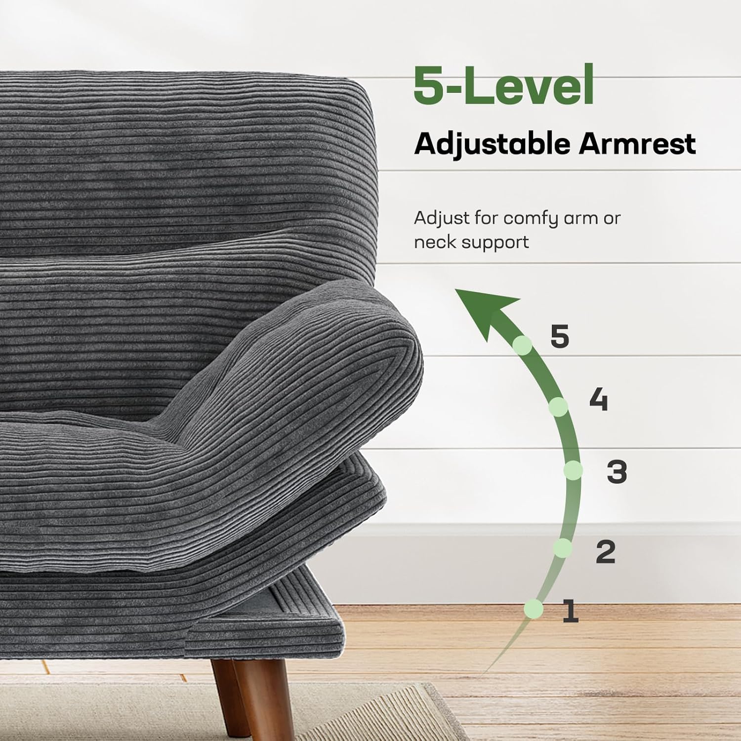 Marsail Futon Sofa Bed Convertible Corduroy Loveseat with Adjustable Backrest