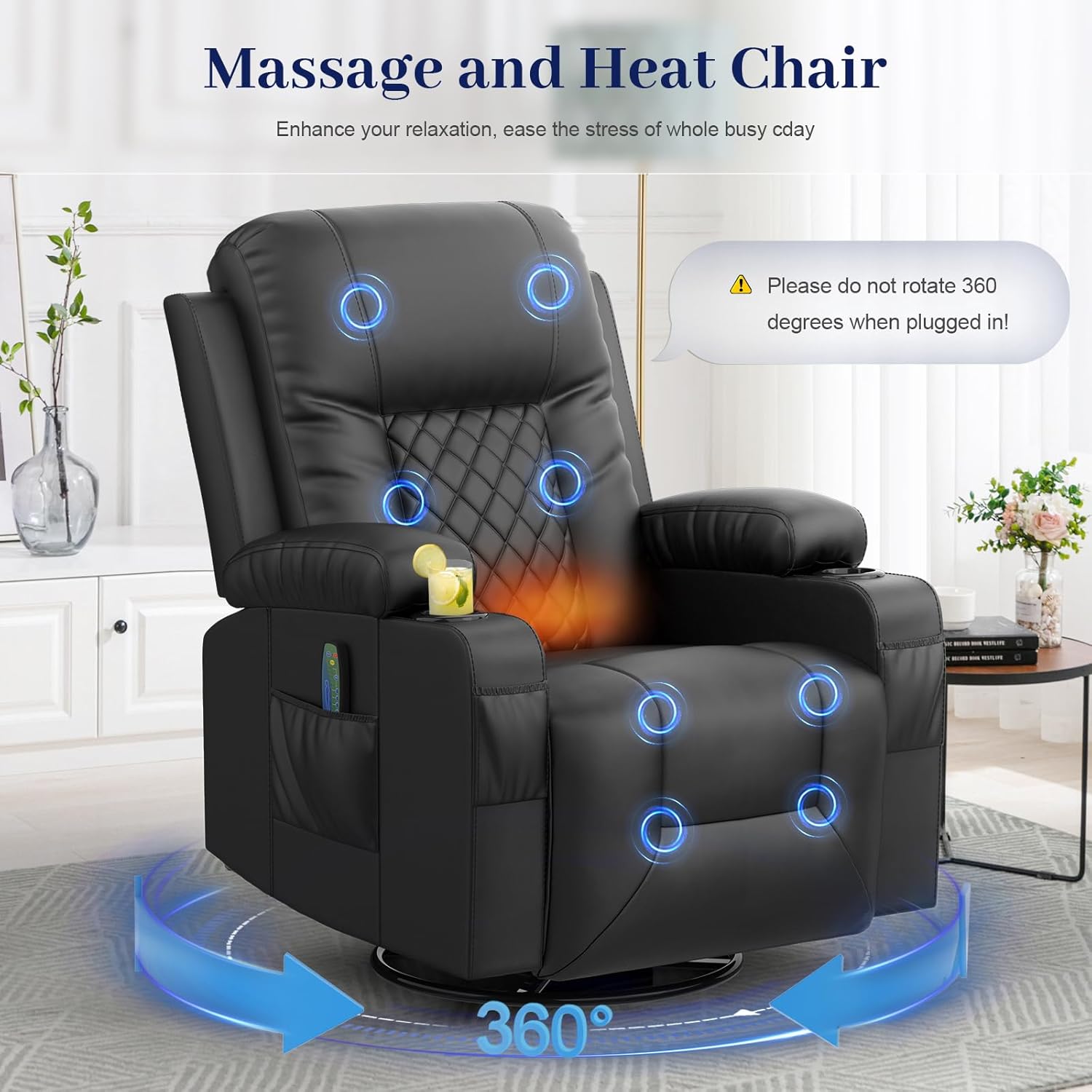 FURNIMAT 2 Seater Loveseat Recliner Sofa PU Leather with Cup Holders USB Ports