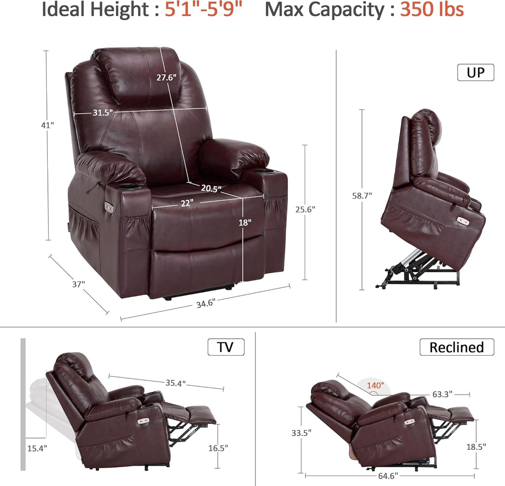 MCombo Electric Power Lift Recliner Massage Heat Chair for Elderly 3 Positions 2 Pockets USB