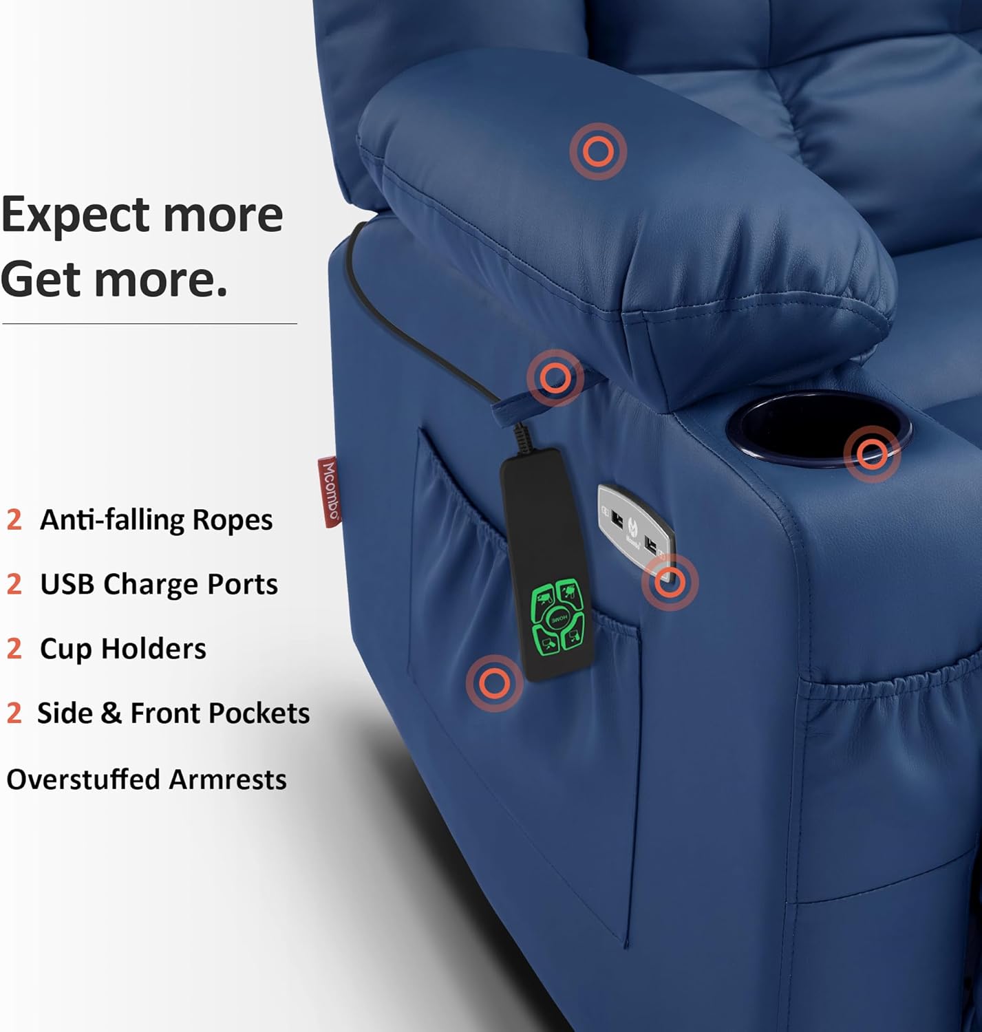 MCombo Dual Motor Power Lift Recliner Chair for Elderly with Heat Massage USB