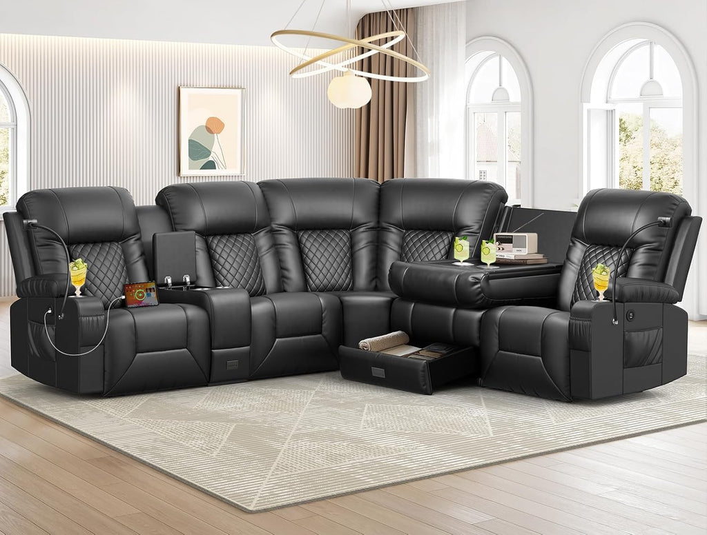 YONISEE 3 Seat Recliner Sofa Large Manual Reclining Couch with Storage Console