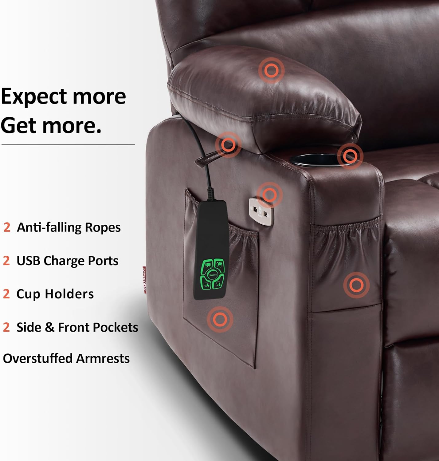 MCombo Large Power Lift Recliner Chair with Dual Motor Massage Heat Faux Leather