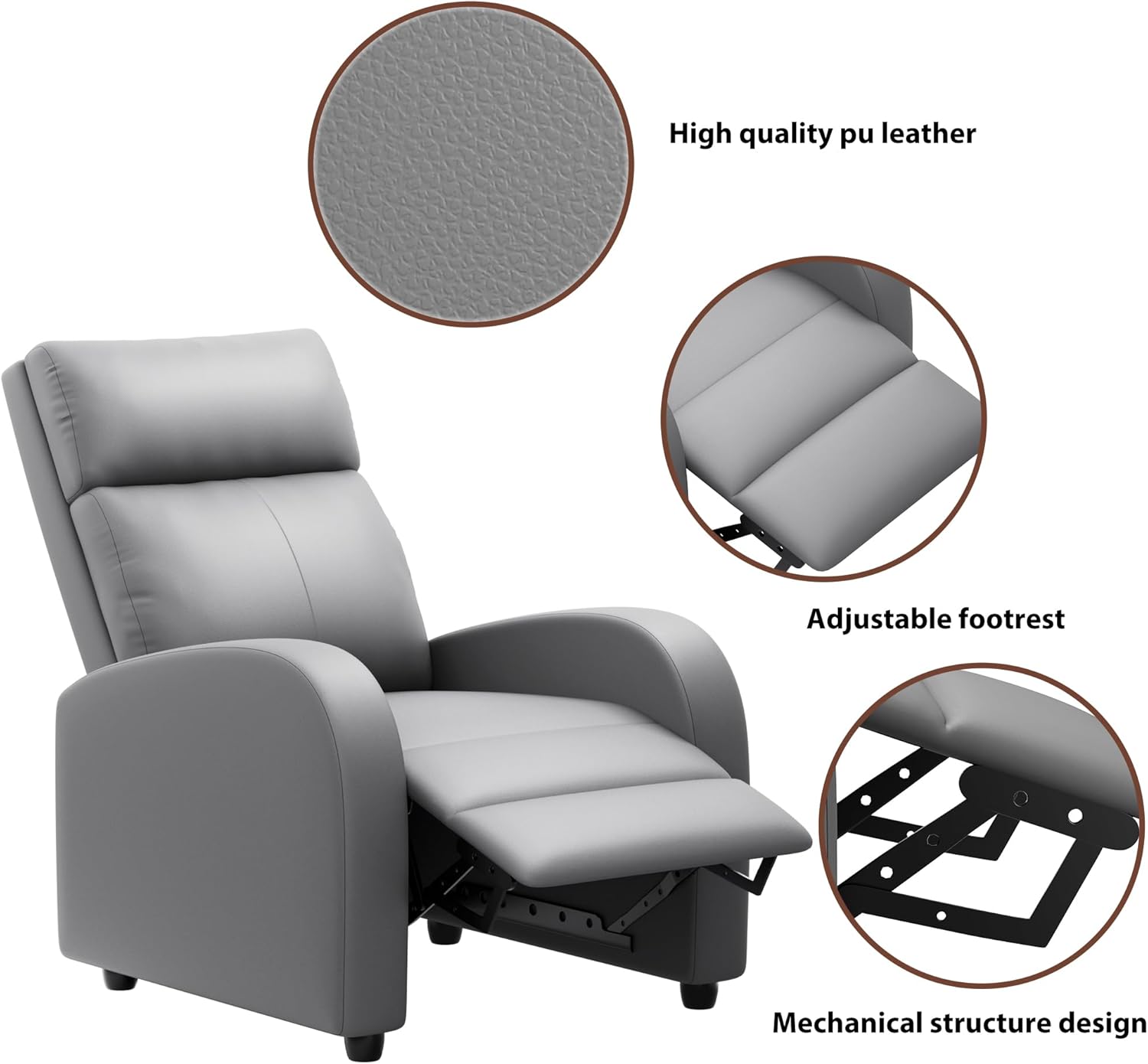 JUMMICO Adjustable Recliner Chair Thick Cushion Home Theater Sofa Living Room