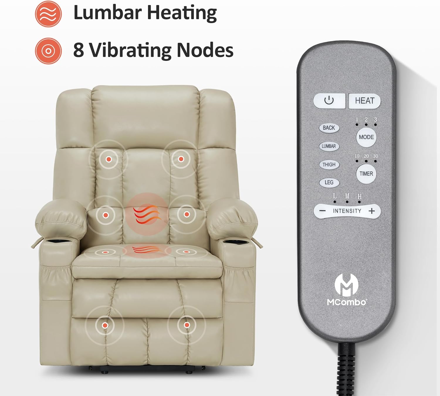 MCombo Dual Motor Power Lift Recliner Chair for Elderly with Heat Massage USB