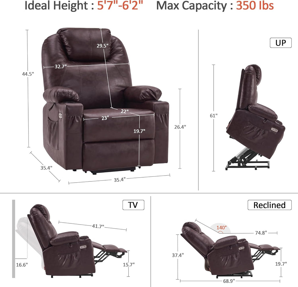MCombo Electric Power Lift Recliner Massage Heat Chair for Elderly 3 Positions 2 Pockets USB