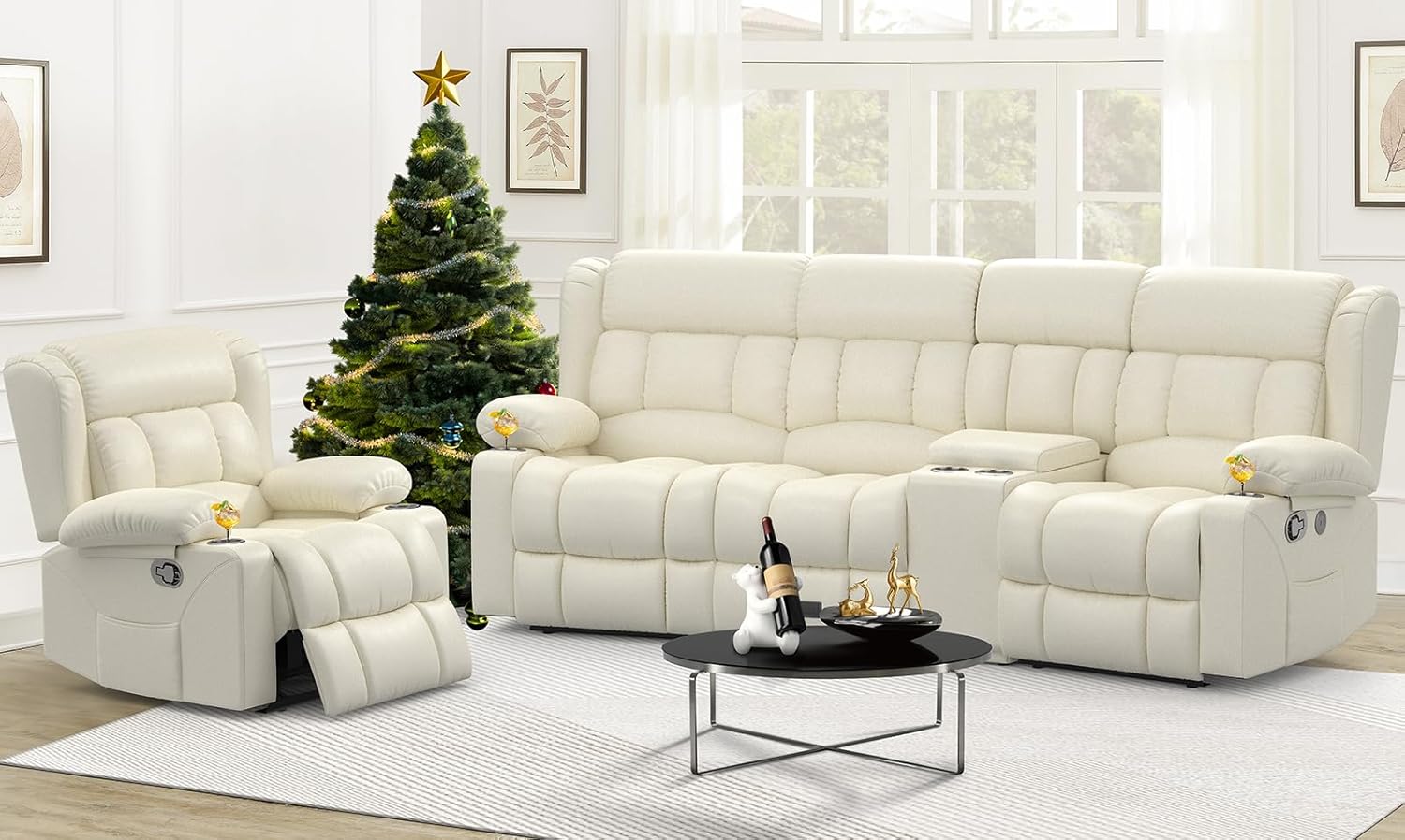 Dresegmt Loveseat Recliner Sofa 3 Seat Flip Backrest with Storage USB Cup Holders