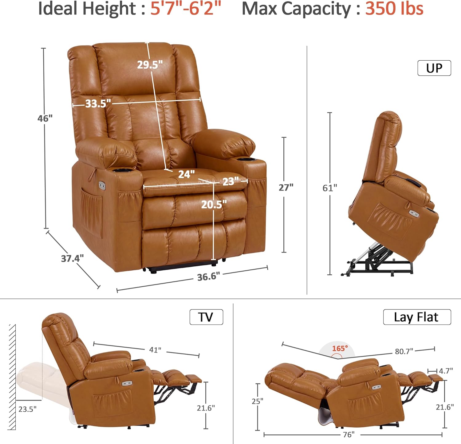 MCombo Dual Motor Power Lift Recliner Chair for Elderly with Heat Massage USB