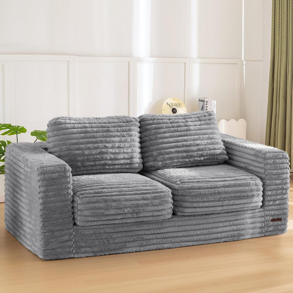 MAXYOYO Bean Bag Sofa with Armrests and Pillows Two Seat Fluffy Floor Couch