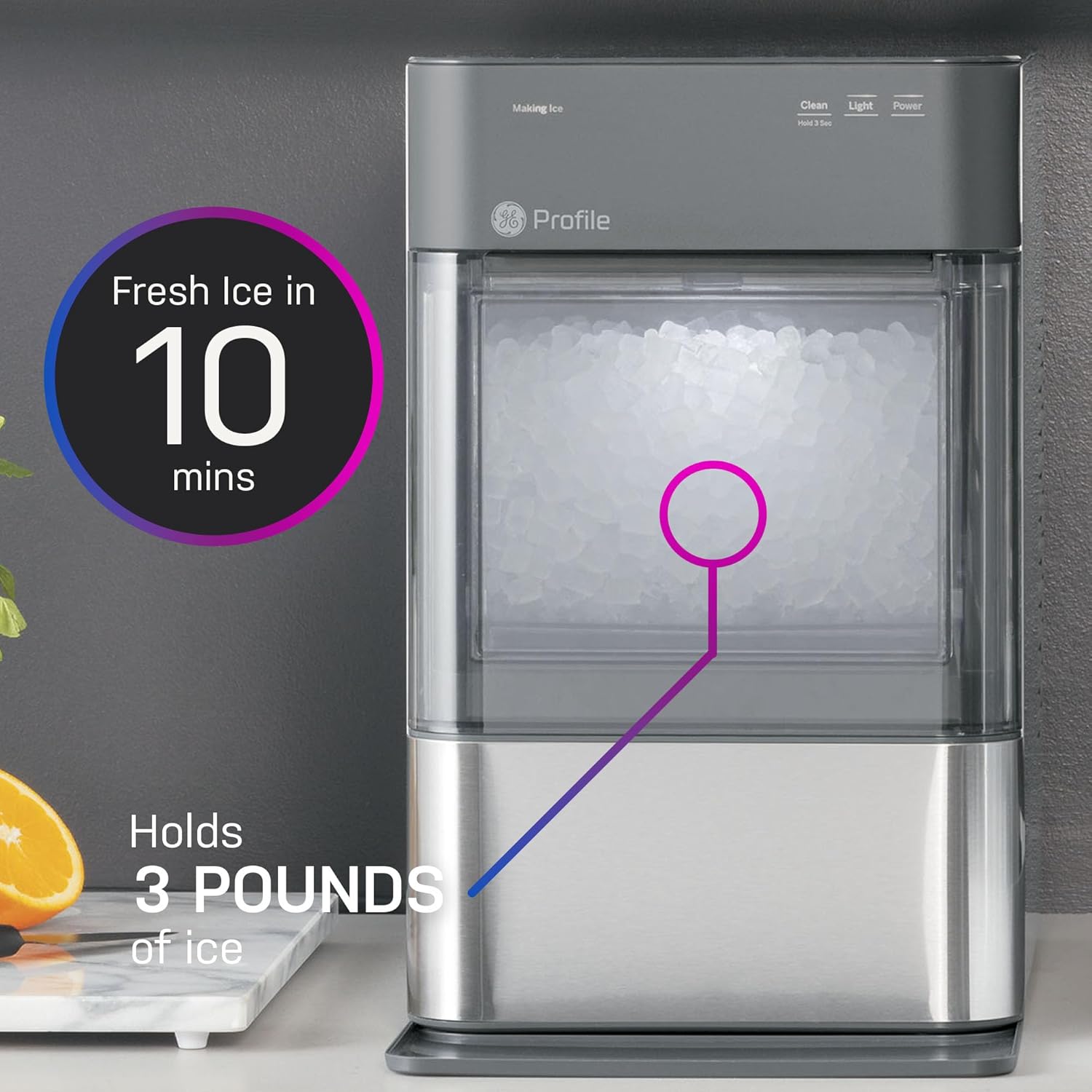 Profile Nugget Ice Maker Countertop 38lbs Smart WiFi Black Stainless Steel