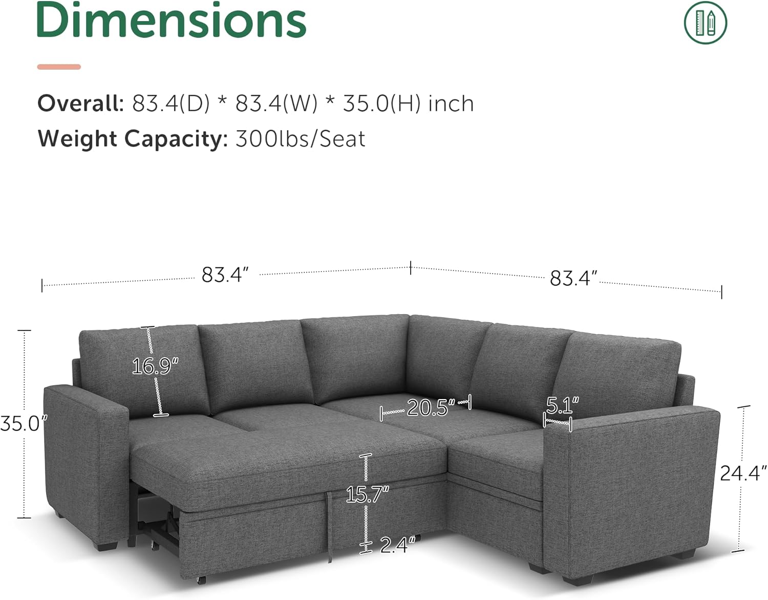 HONBAY Modular Sectional Sleeper Sofa L Shaped Couch with Pull Out Bed