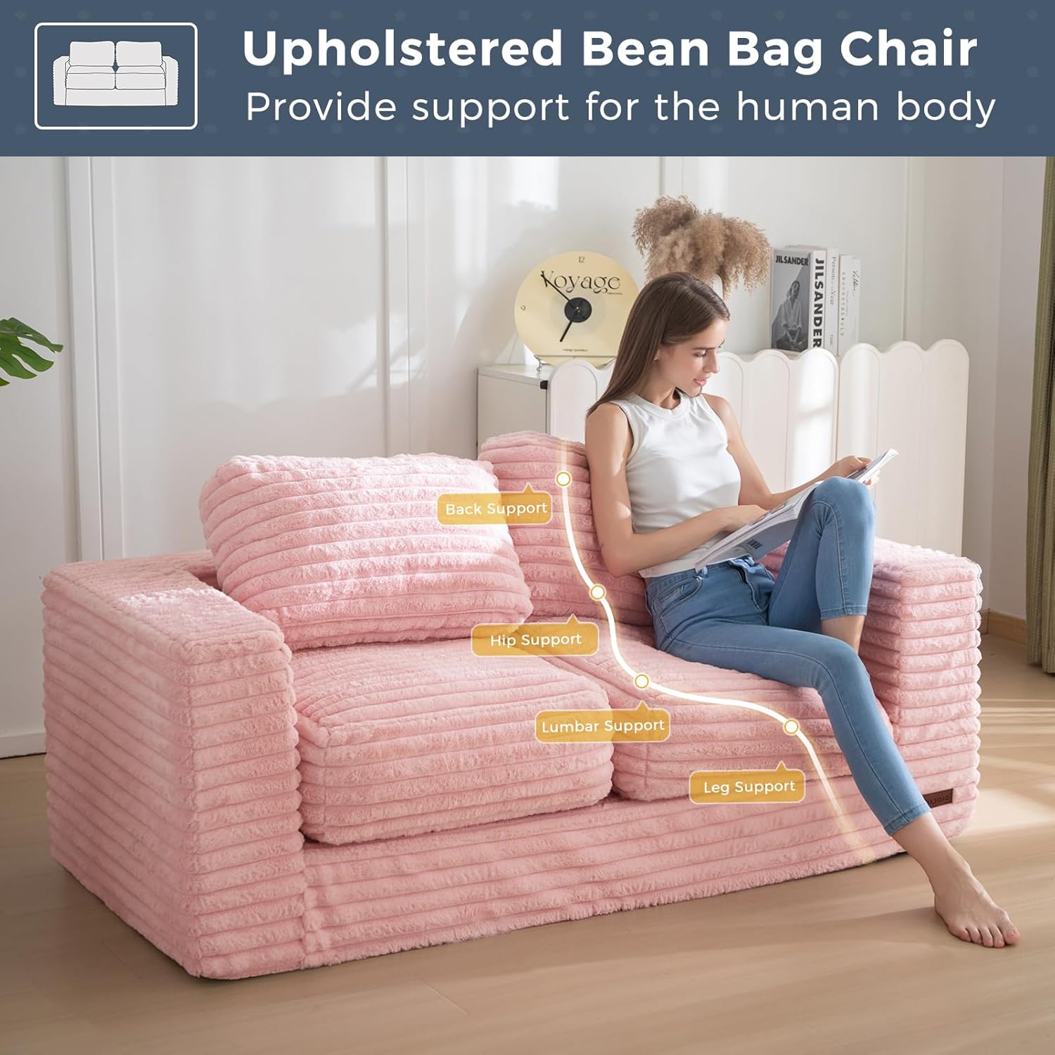 MAXYOYO Bean Bag Sofa with Armrests and Pillows Two Seat Fluffy Floor Couch