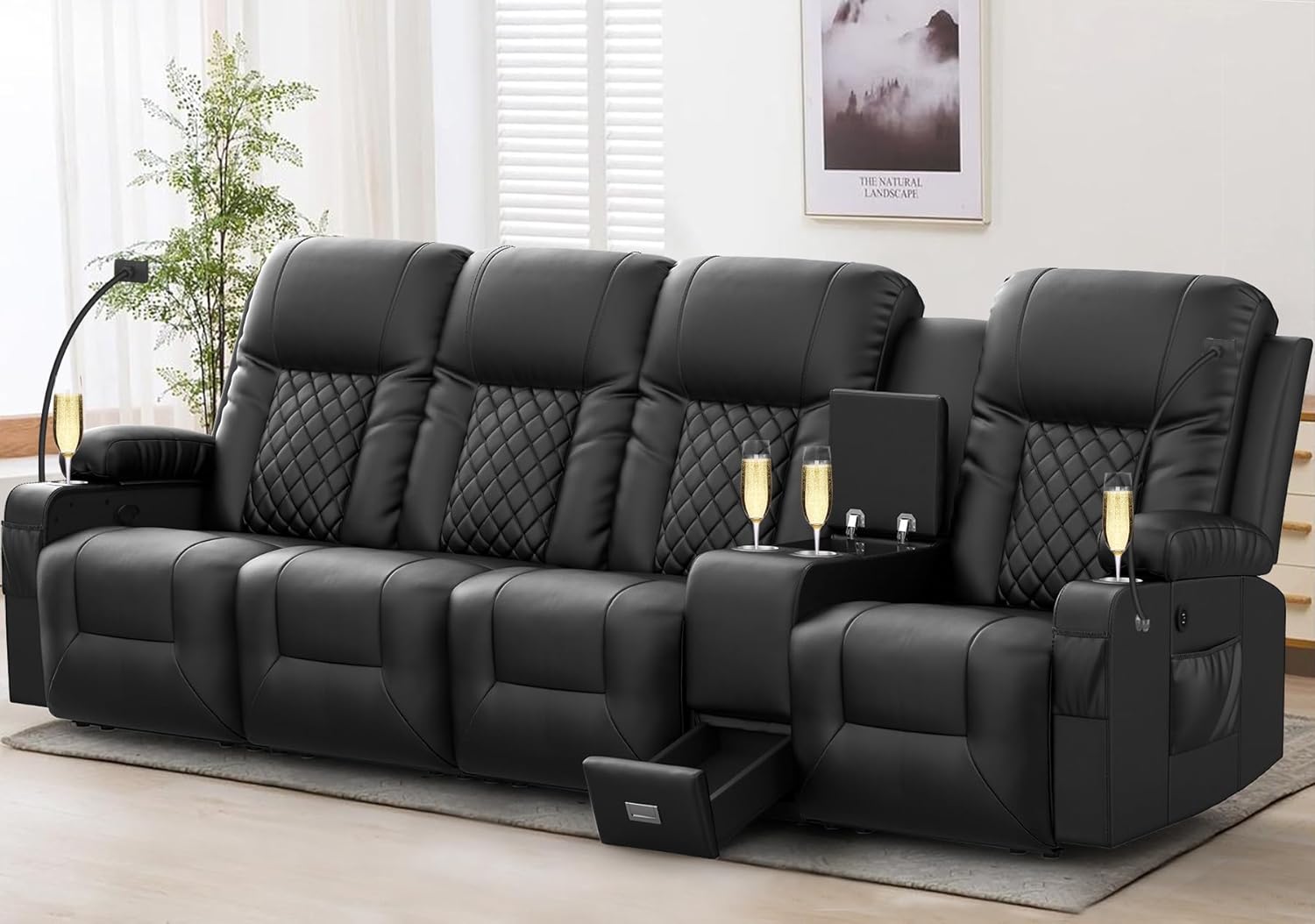 YONISEE 3 Seat Recliner Sofa Large Manual Reclining Couch with Storage Console