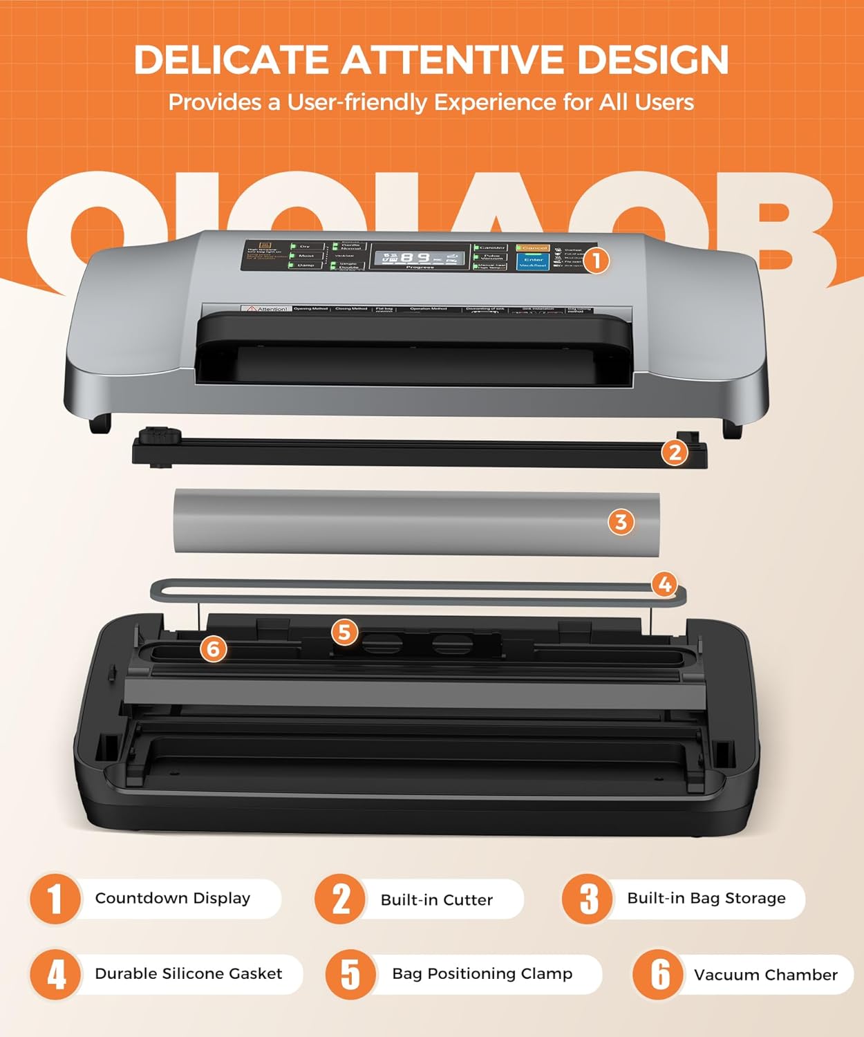 QIQIAOB Vacuum Sealer Machine 95kpa Commercial Automatic Food Saver with Cutter