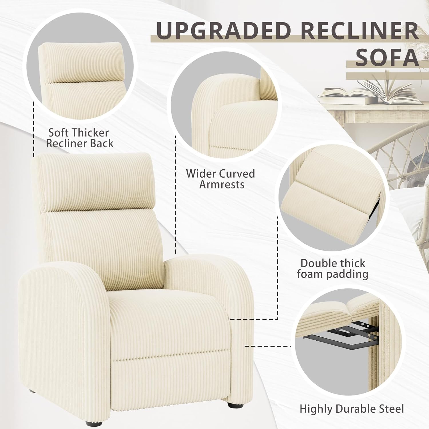 JUMMICO Adjustable Recliner Chair Thick Cushion Home Theater Sofa Living Room