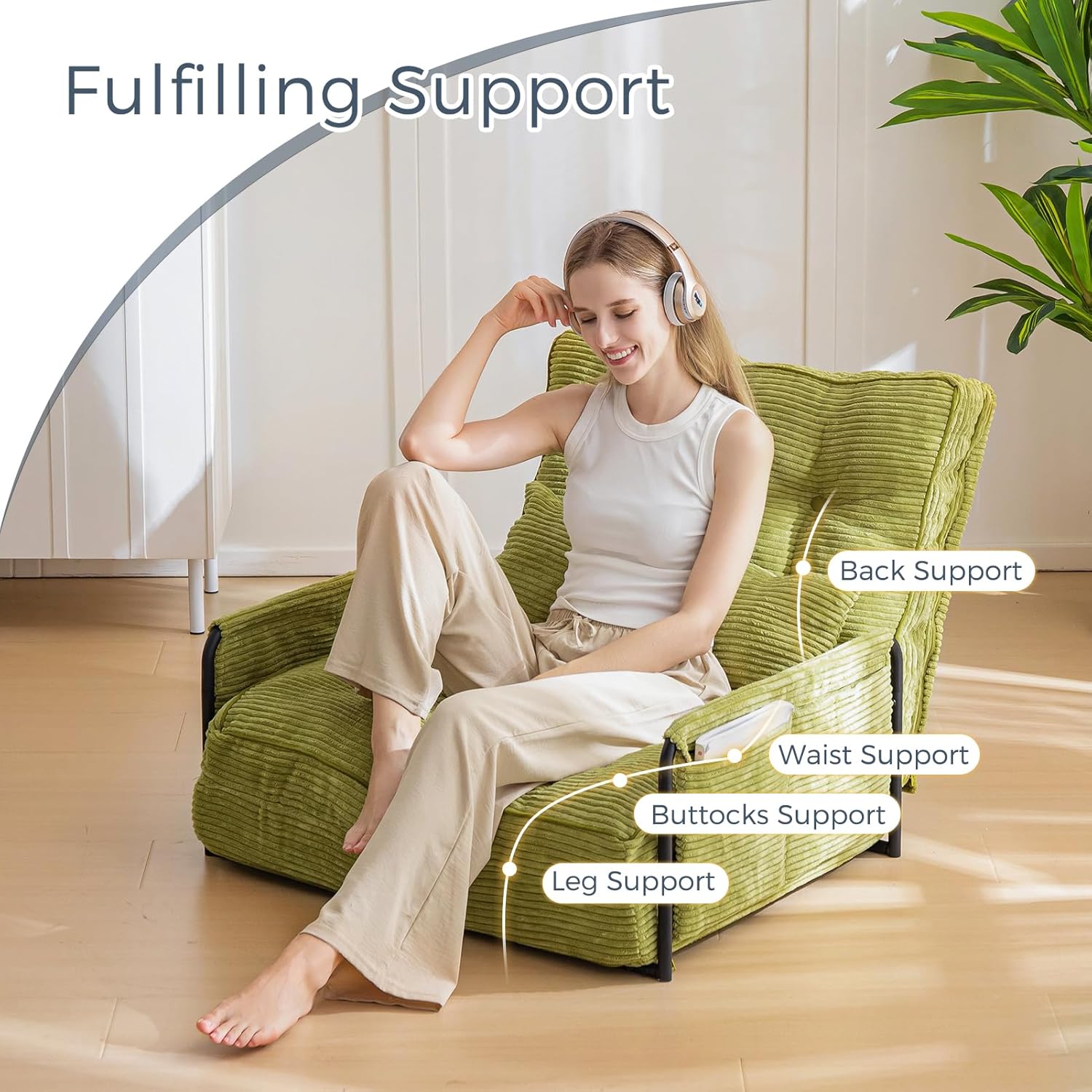 MAXYOYO Adjustable Floor Sofa Bed with Armrest Double Black Foldable Sleeper