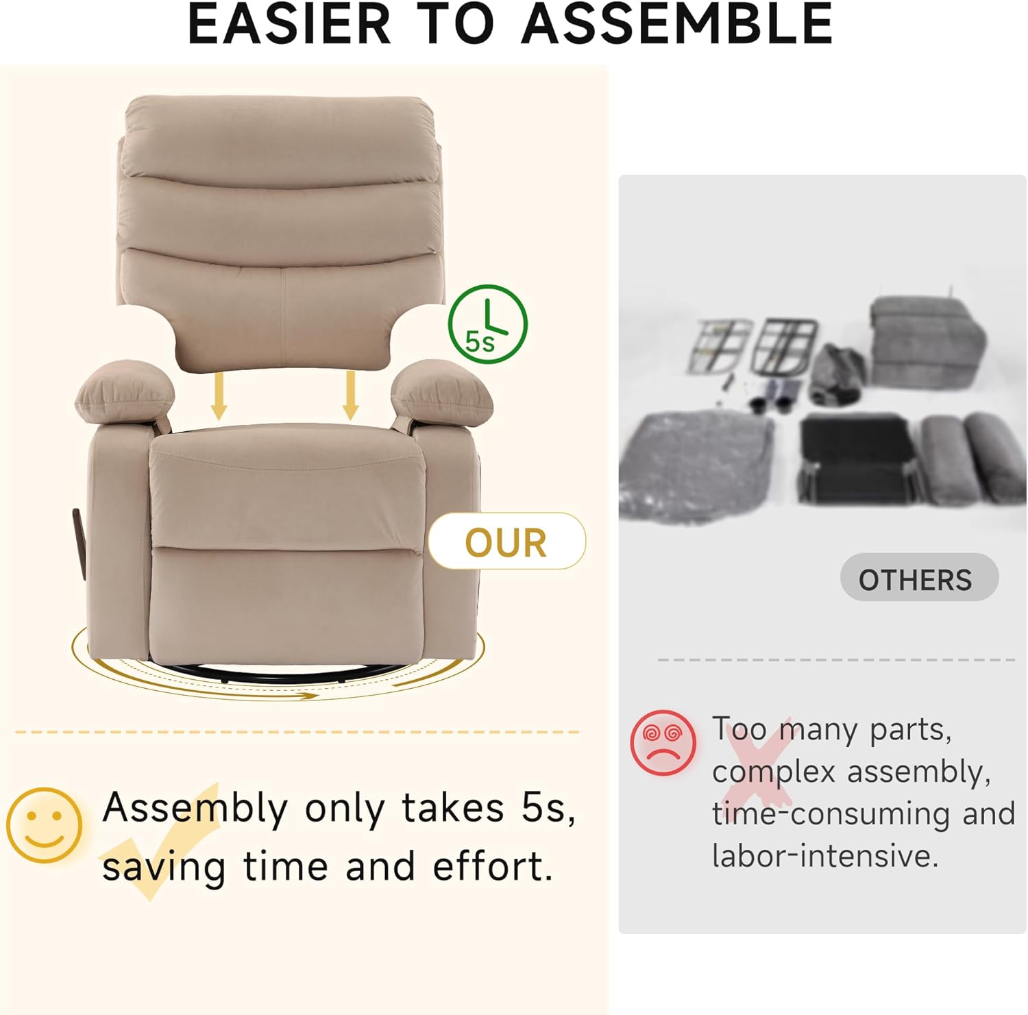 GNMLP2020 Swivel Rocker Recliner Chair Manual Small Space Nursery Living Room