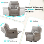 ANJ Swivel Rocker Recliner Chair Manual Fabric Small Space