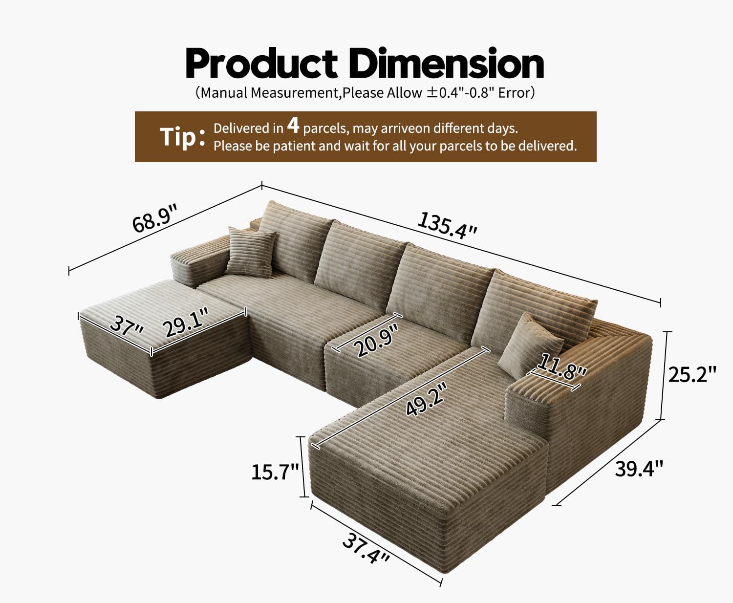 Settab Cloud Modular Sectional Sofa U Shaped Deep Seat Living Room Couch