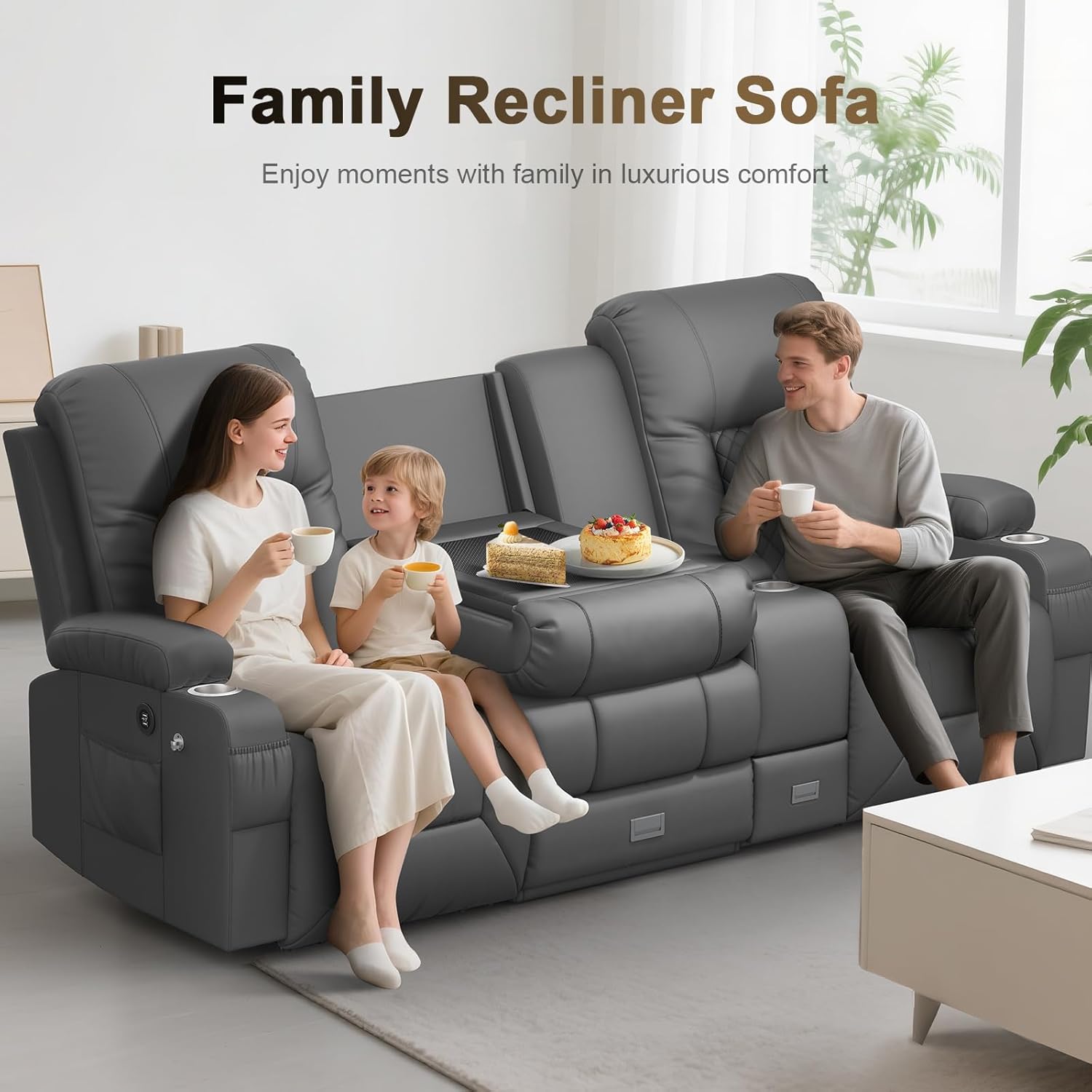 YONISEE 3 Seat Recliner Sofa with Storage Console USB Ports and Cup Holders