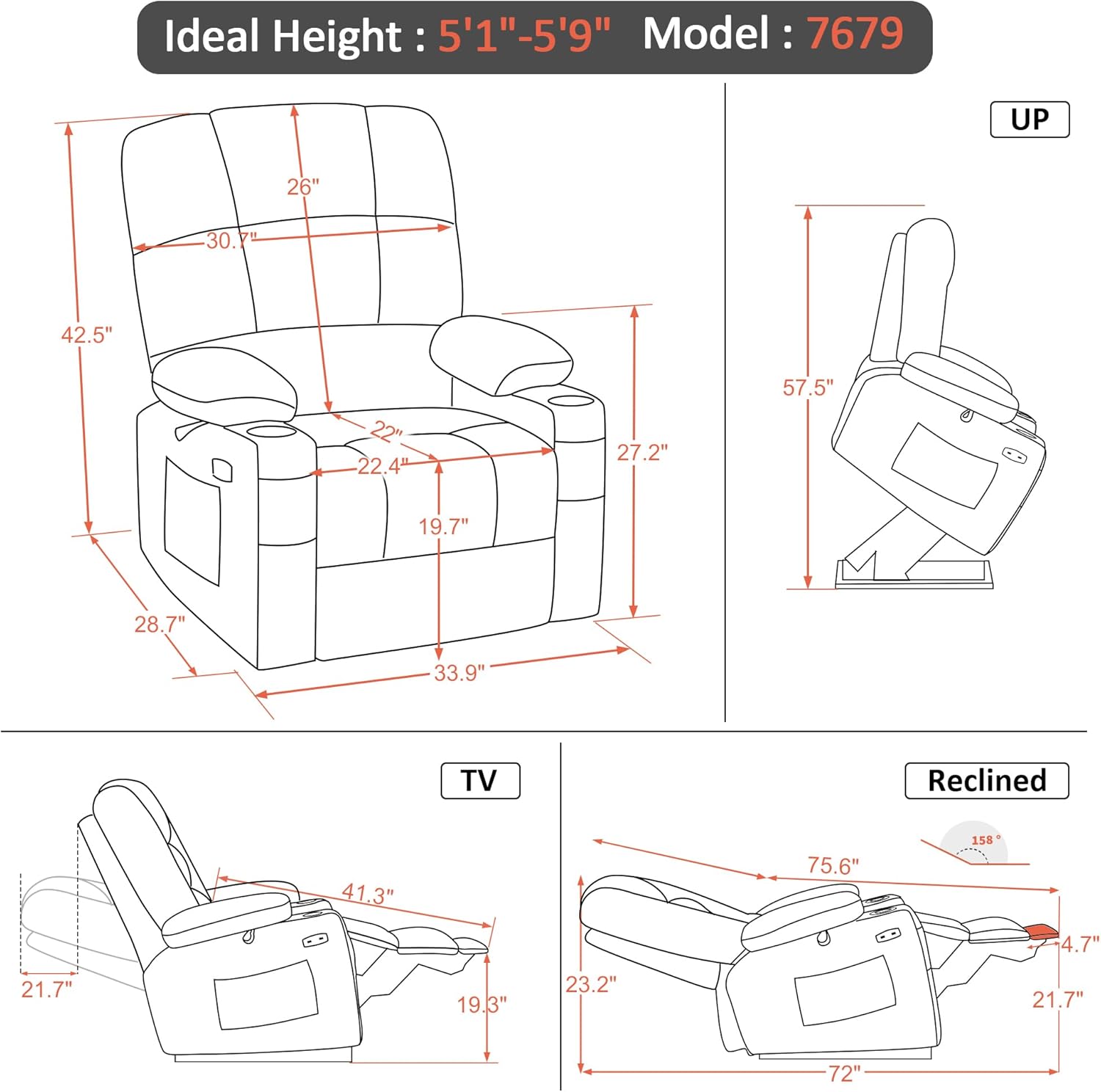 MCombo Large Power Lift Recliner Chair with Dual Motor Massage Heat Faux Leather