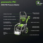 Greenworks 2000 PSI Electric Pressure Washer 13 Amp with Wheels 20 FT Hose 35 FT Cord