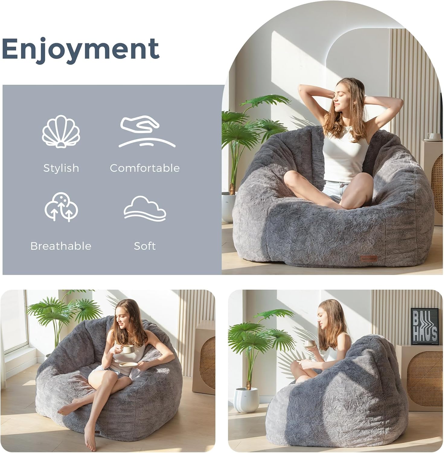 MAXYOYO Giant Bean Bag Chair Oversized Faux Fur Sofa for Adults Kids