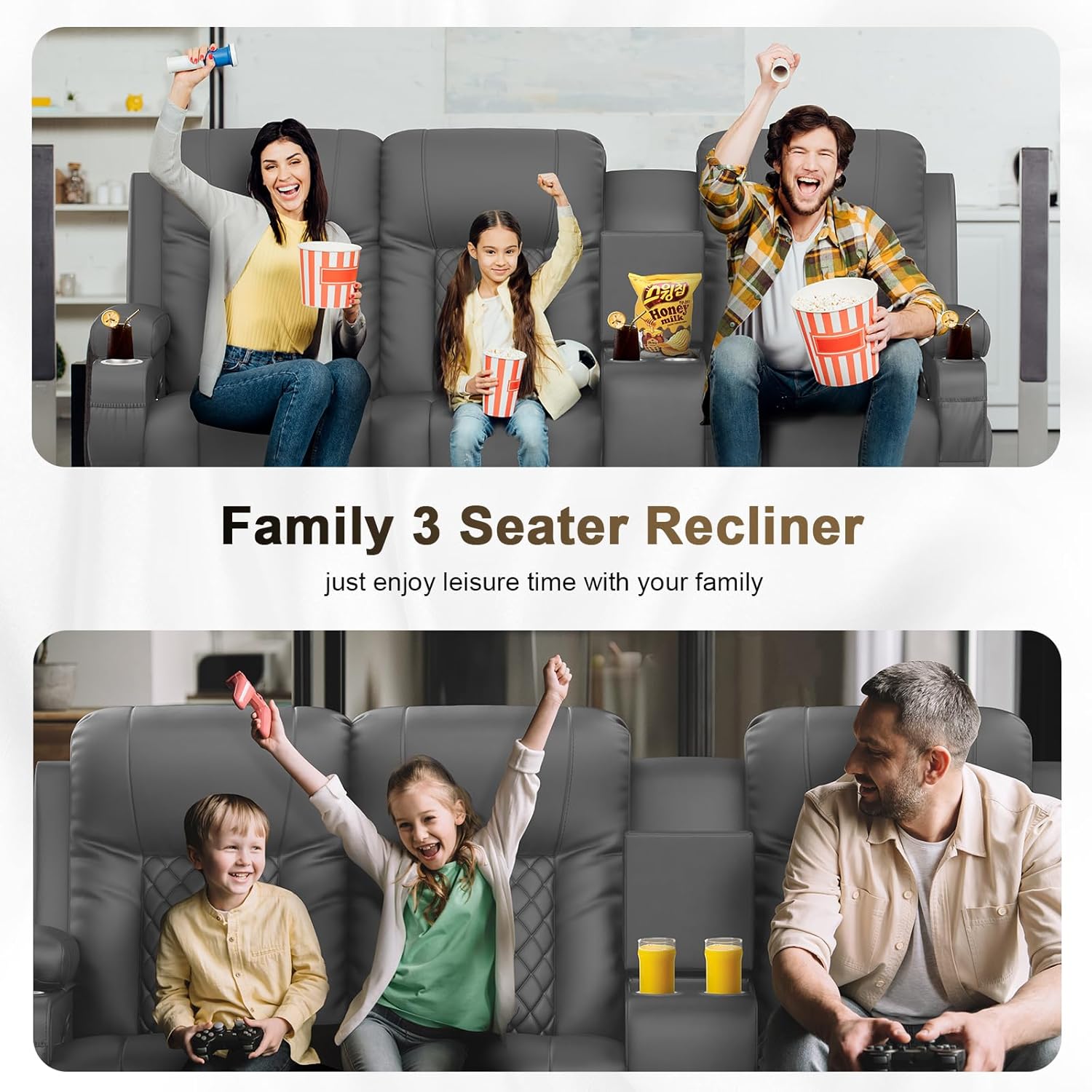 YONISEE 3 Seat Recliner Sofa Large Manual Reclining Couch with Storage Console