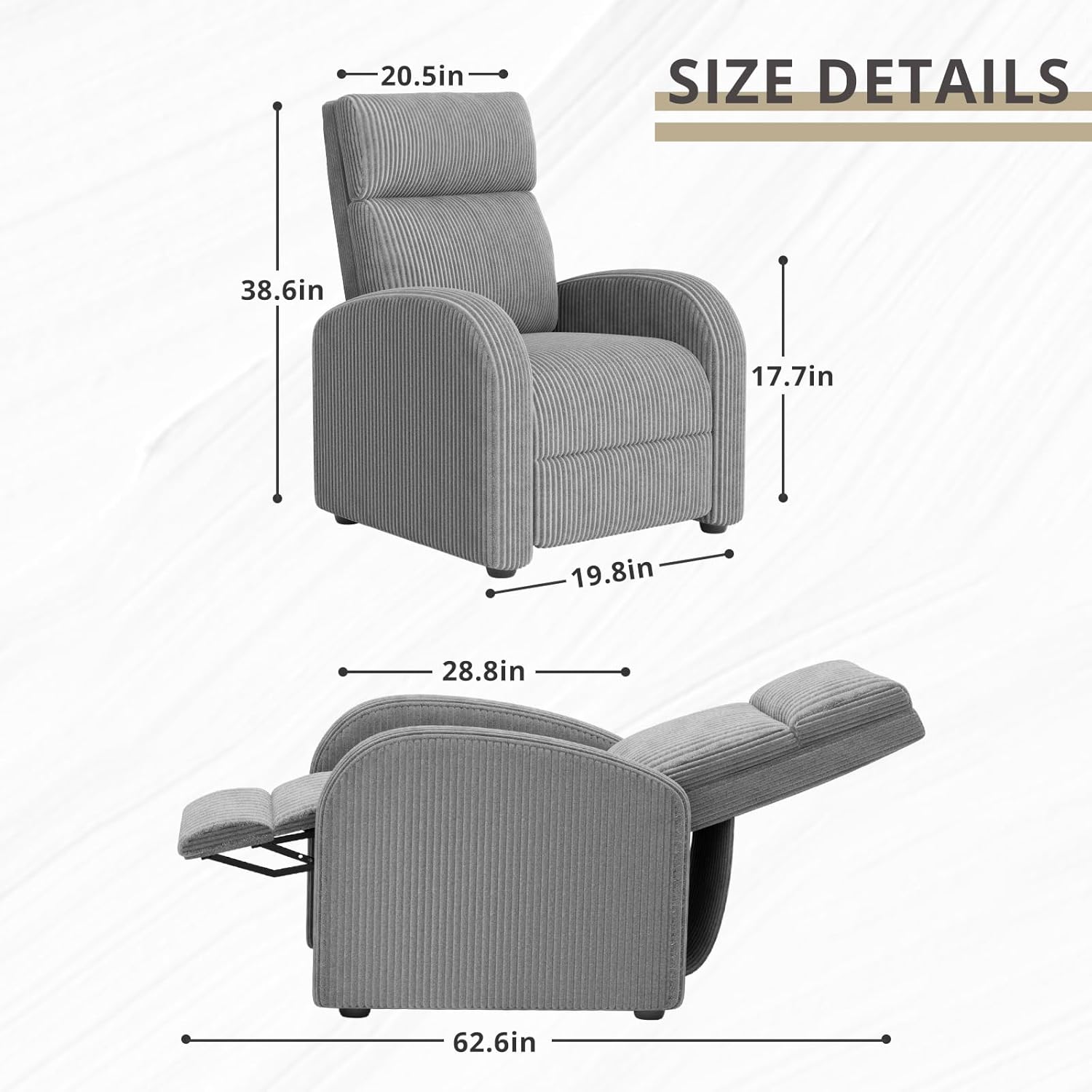 JUMMICO Adjustable Recliner Chair Thick Cushion Home Theater Sofa Living Room