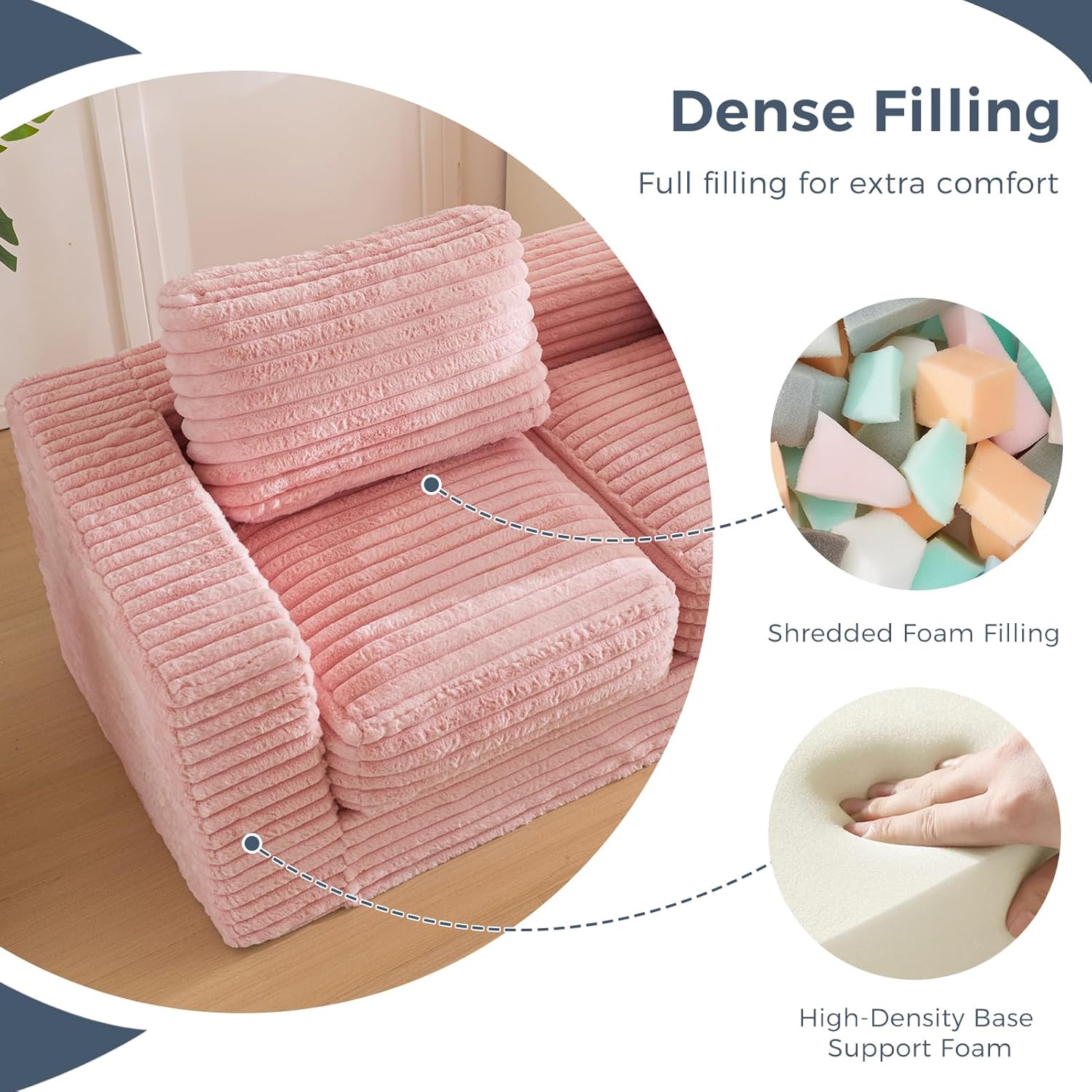MAXYOYO Bean Bag Sofa with Armrests and Pillows Two Seat Fluffy Floor Couch