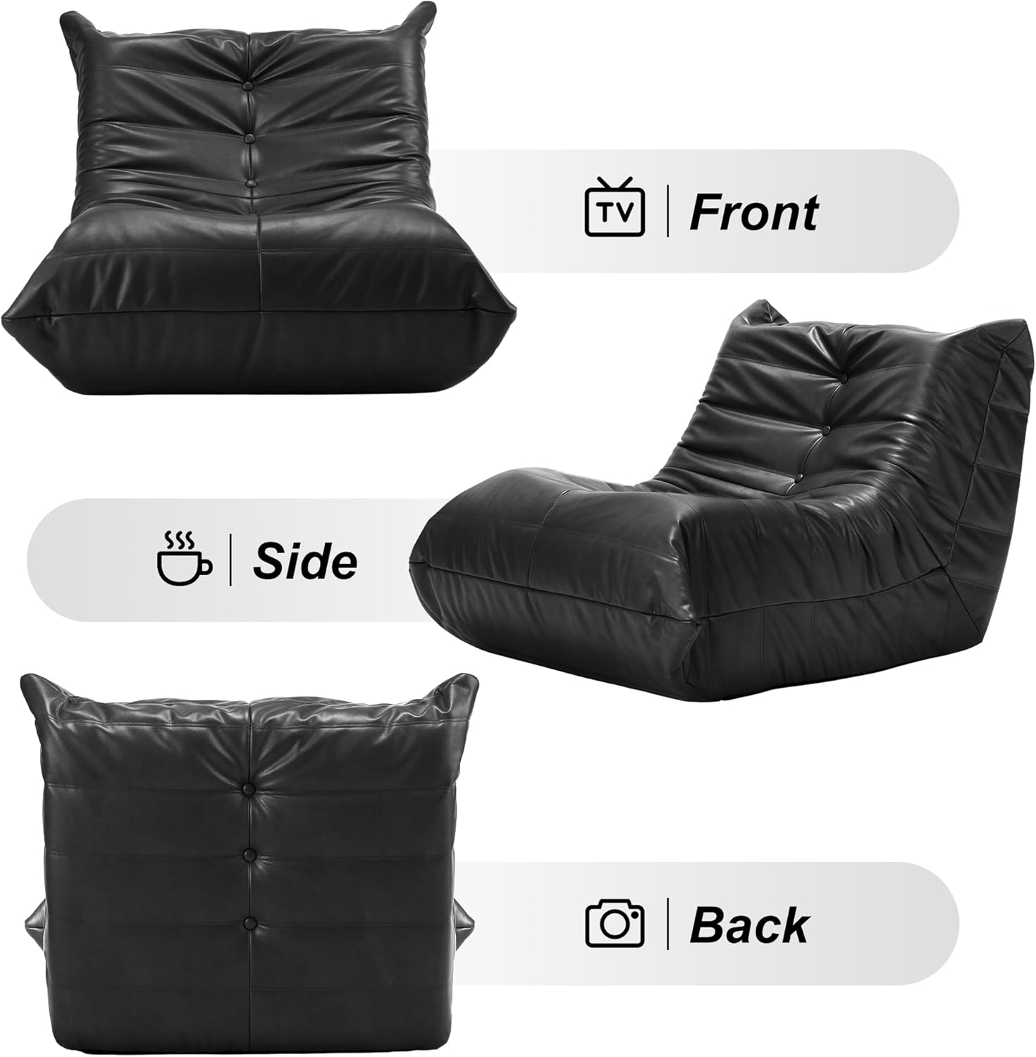 Hobestluk Giant Bean Bag Chair Memory Foam Faux Leather Floor Sofa for Adults