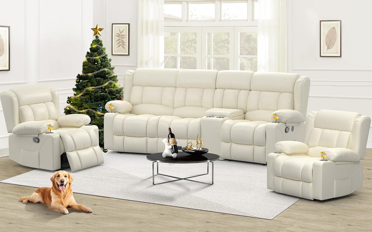 Dresegmt Loveseat Recliner Sofa 3 Seat Flip Backrest with Storage USB Cup Holders