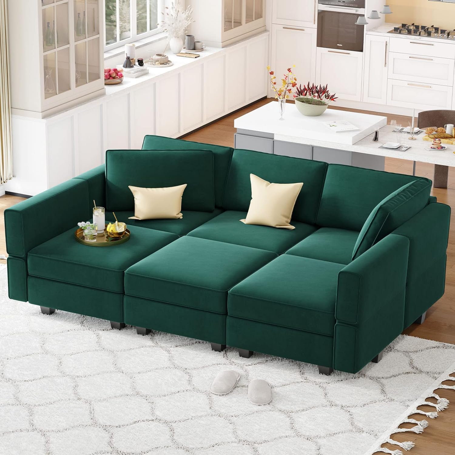 Belffin Velvet Modular Sectional Sofa with Ottoman Sleeper Bed Storage