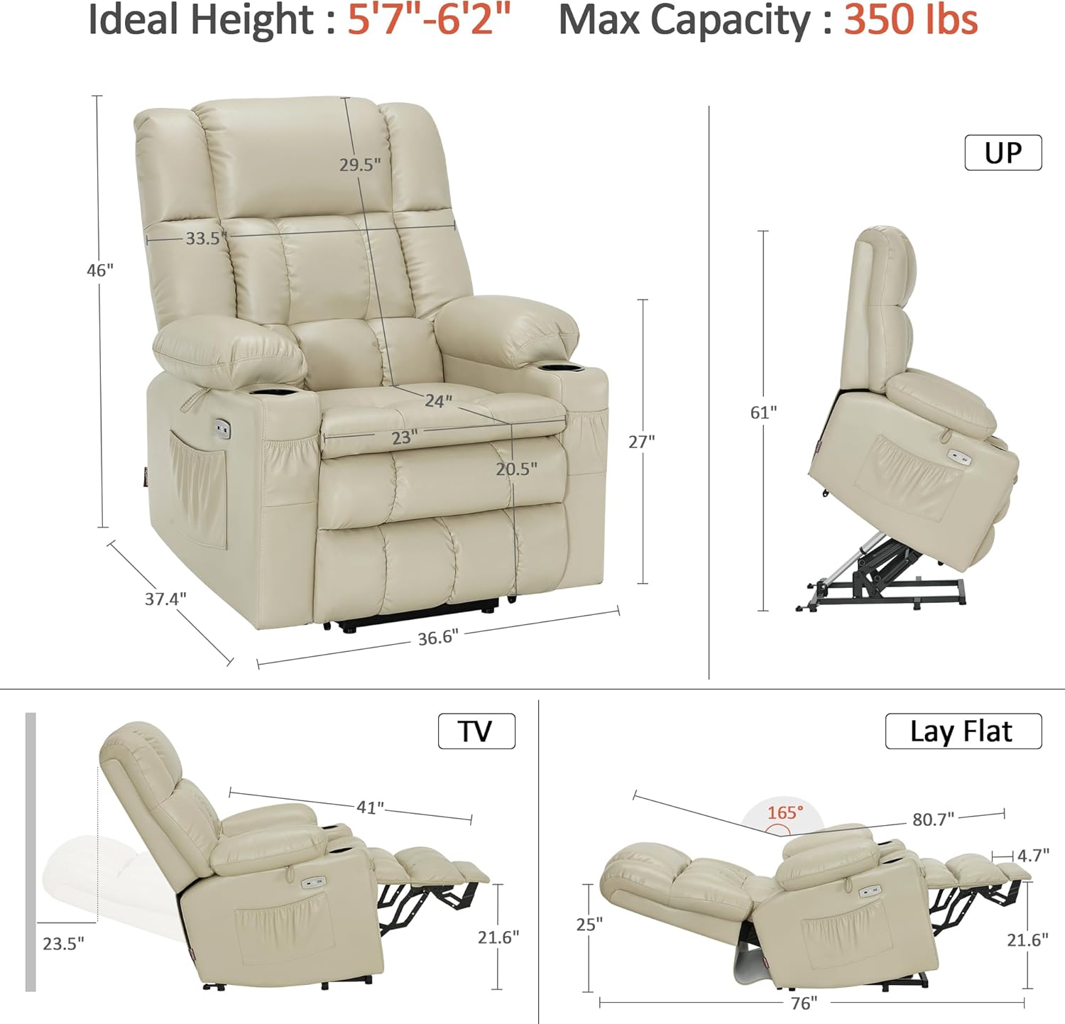 MCombo Dual Motor Power Lift Recliner Chair for Elderly with Heat Massage USB