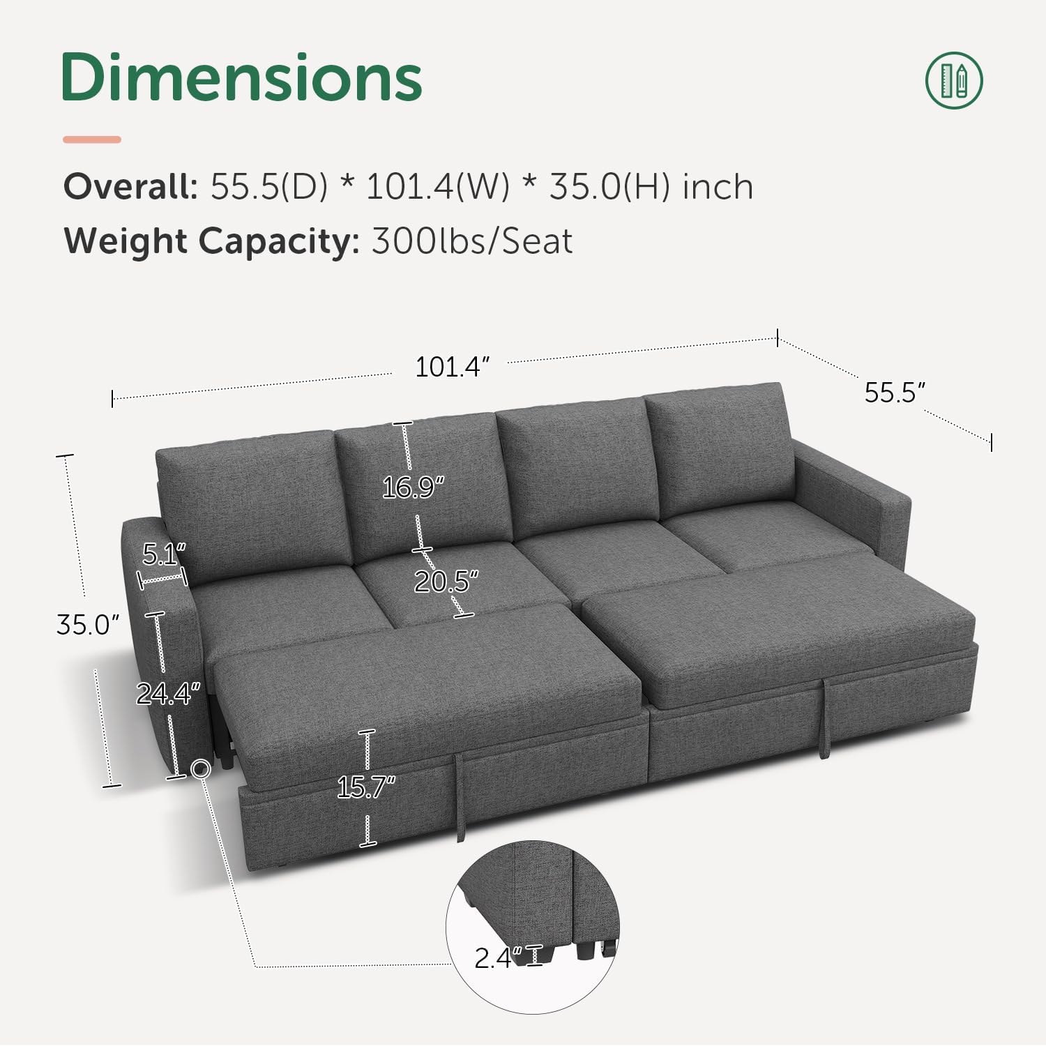 HONBAY Modular Sectional Sleeper Sofa L Shaped Couch with Pull Out Bed