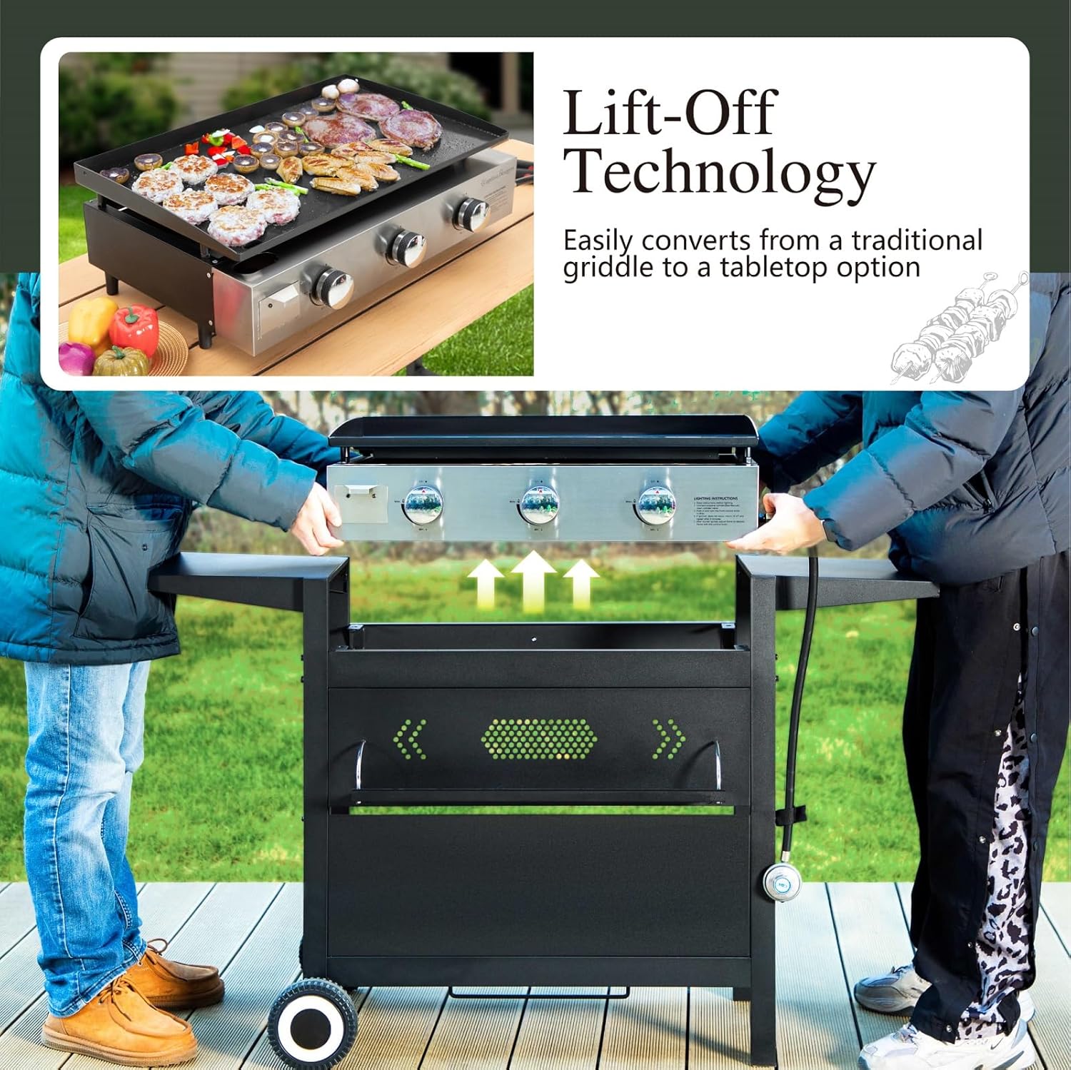Sophia & William Charcoal and Gas Grill Combo with Side Burner Dual Fuel BBQ Grill