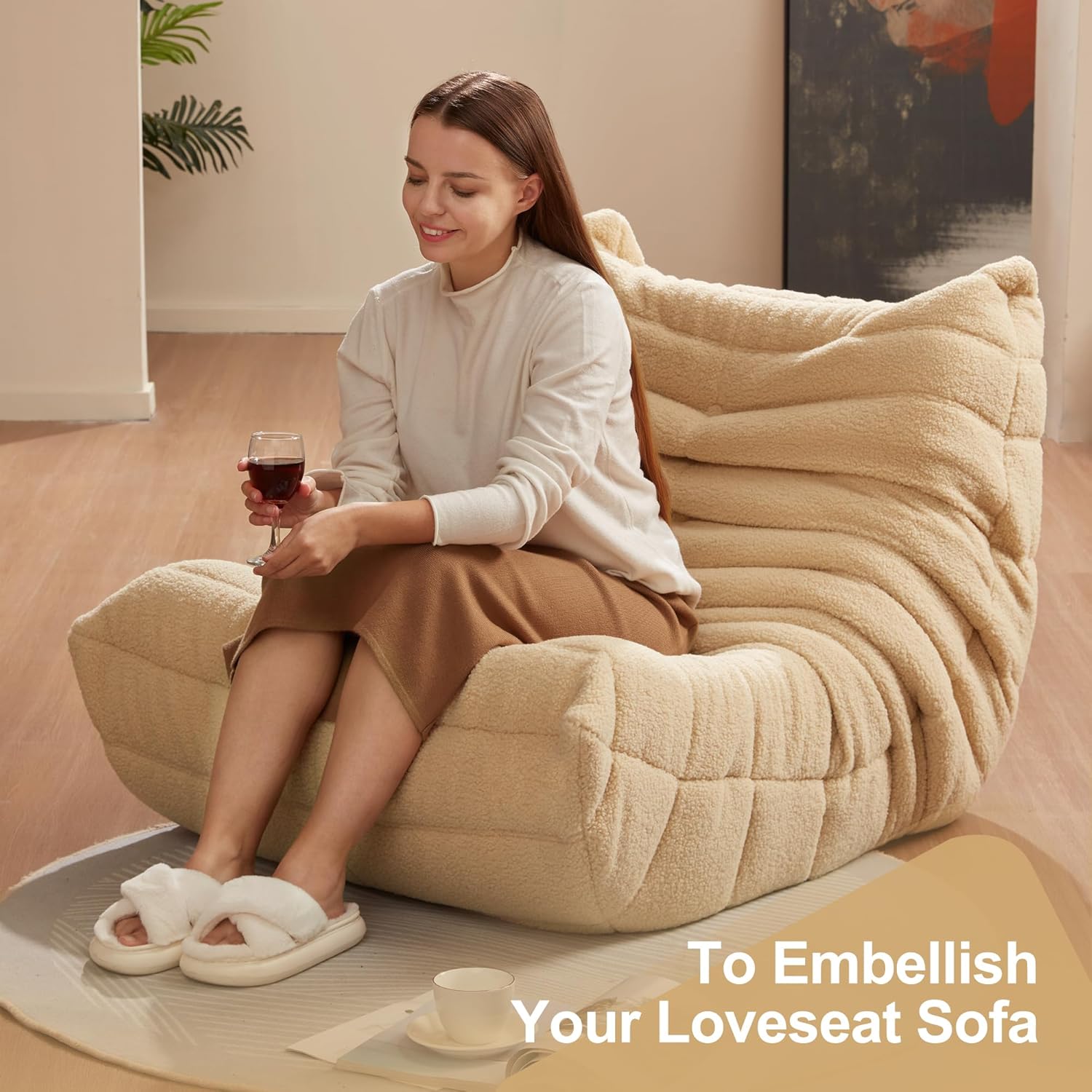 Hobestluk Giant Bean Bag Chair Memory Foam Faux Fur Sofa for Living Room