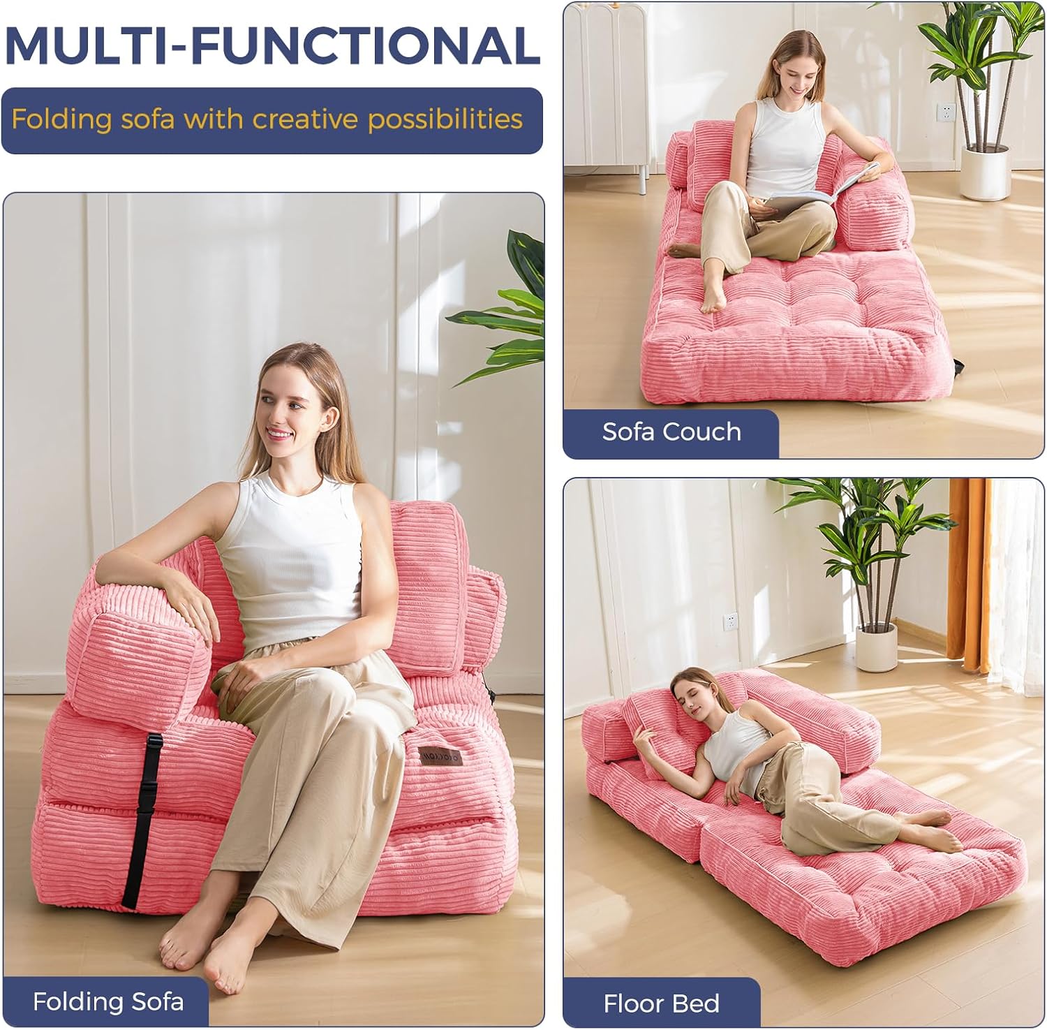 MAXYOYO L Shaped Folding Sofa Bed Convertible Sleeper with Pillow Armrest