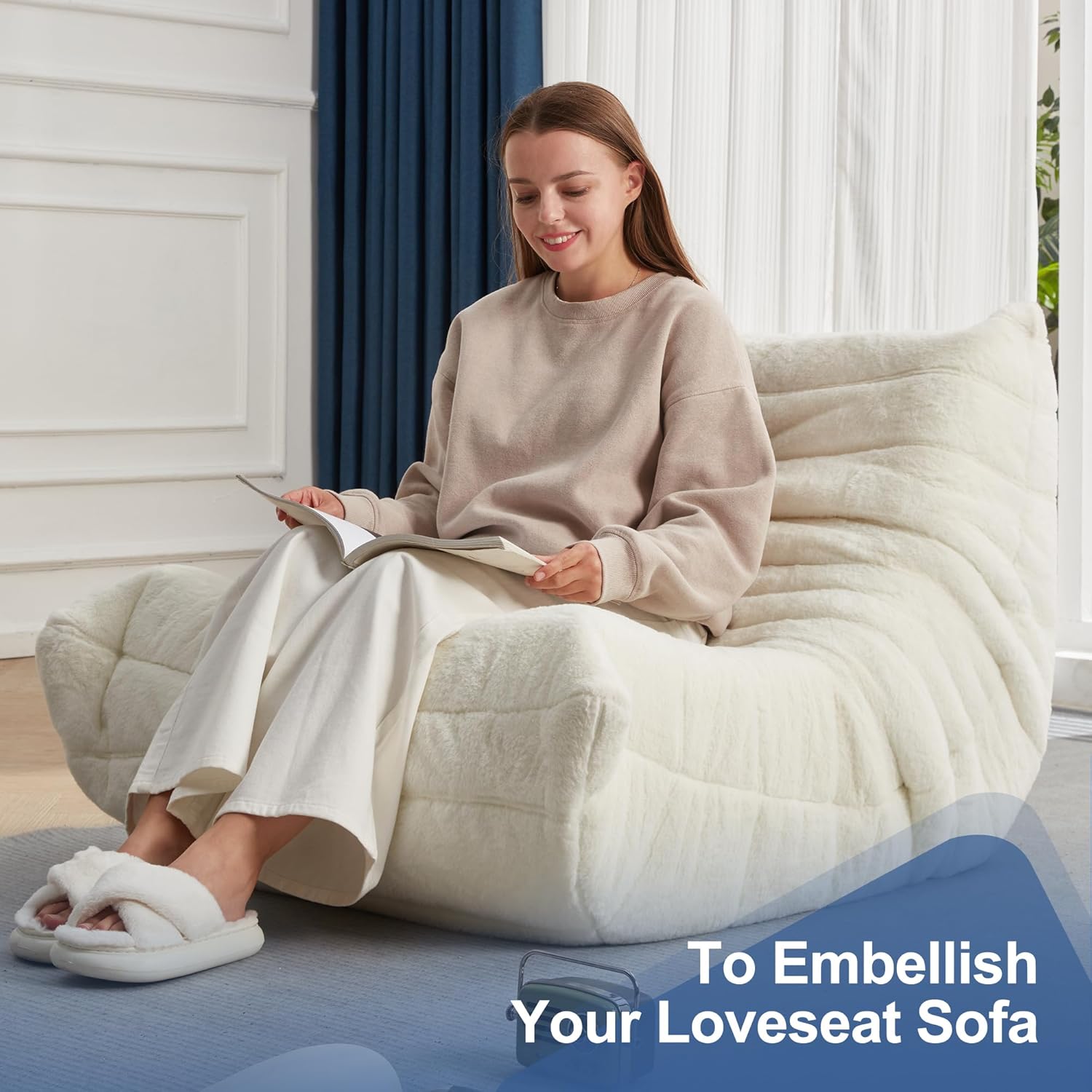 Hobestluk Giant Bean Bag Chair Memory Foam Faux Fur Sofa for Living Room