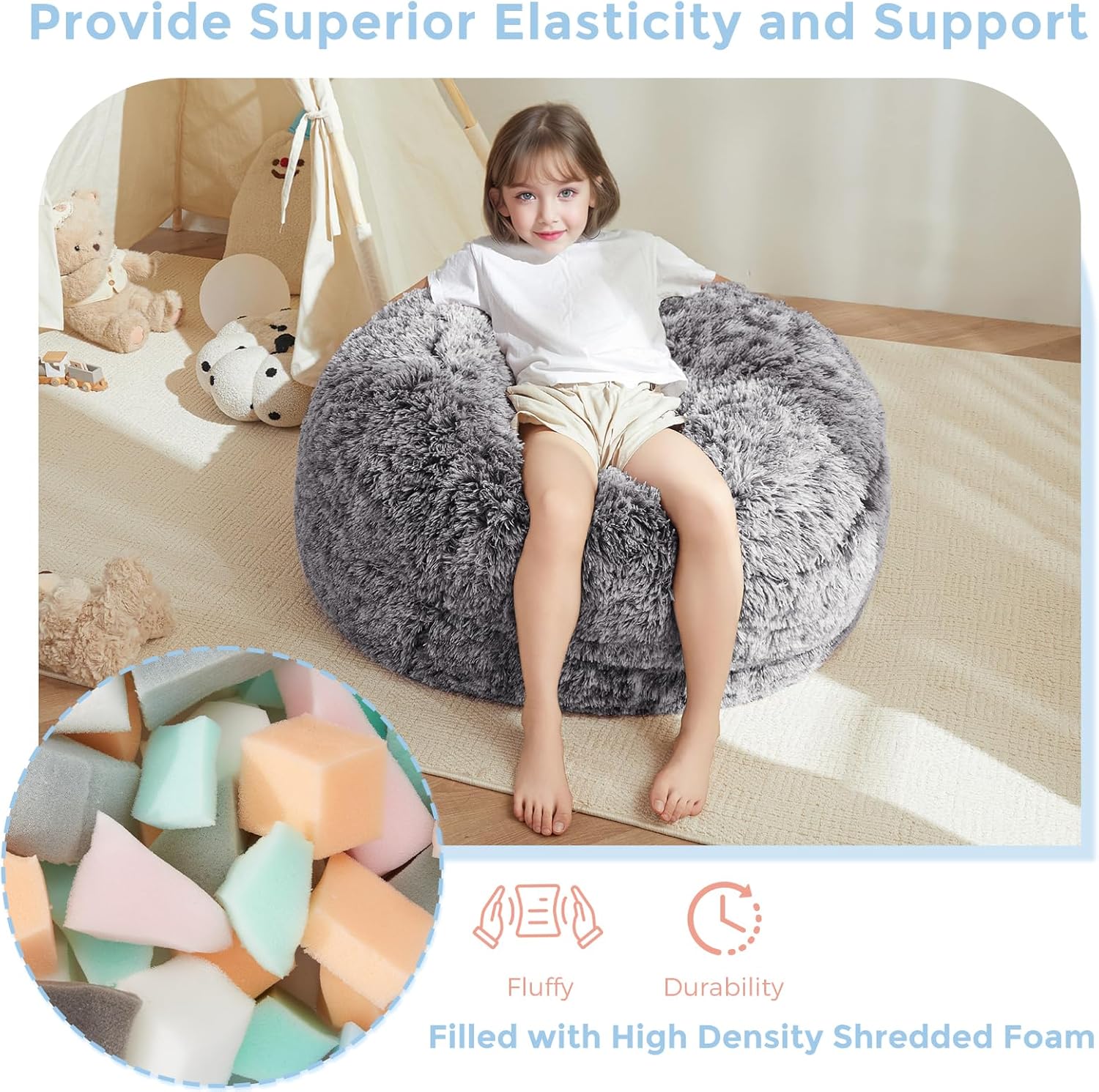 MAXYOYO Convertible Bean Bag Chair Bed for Kids with Foam Filling