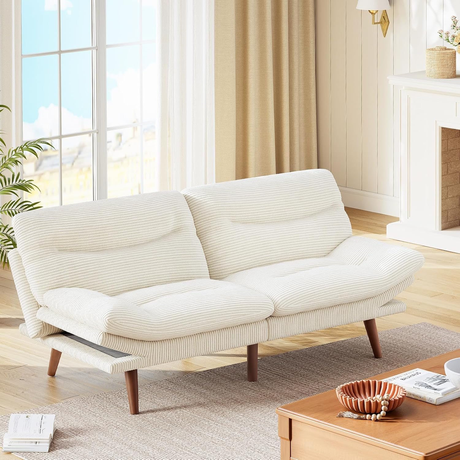 Marsail Futon Sofa Bed Convertible Corduroy Loveseat with Adjustable Backrest