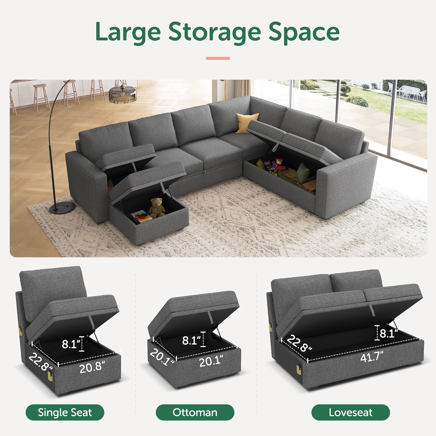 HONBAY Modular L Shaped Sectional Sleeper Sofa with Storage Pull Out Bed